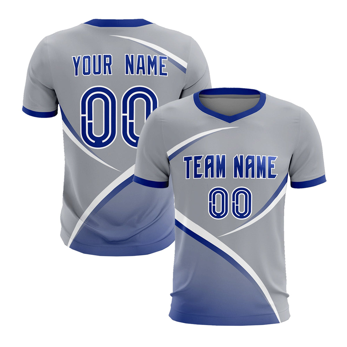 Custom Gray Royal Color Block Training Uniform For Men Soccer Sets Jersey
