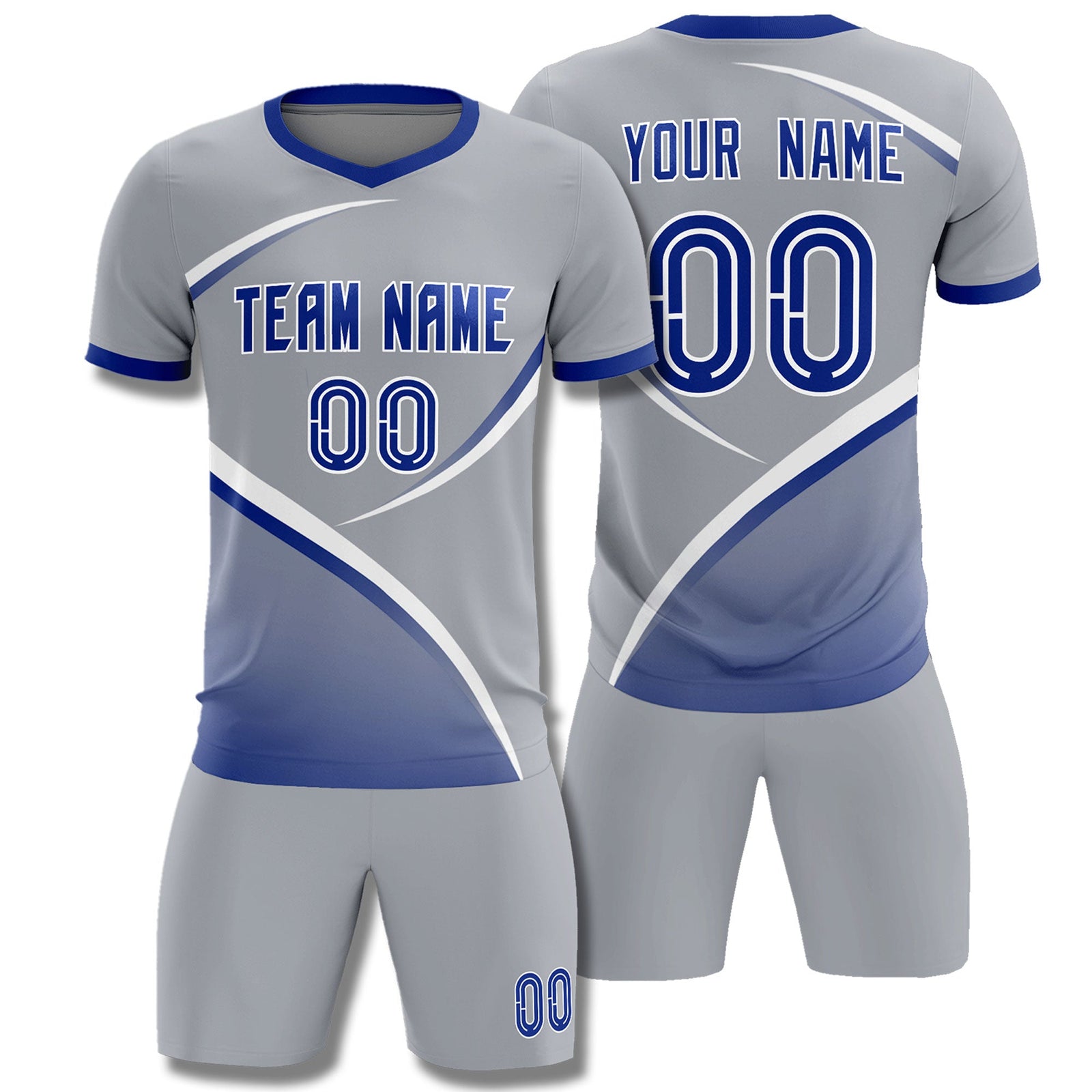 Custom Gray Royal Color Block Training Uniform For Men Soccer Sets Jersey
