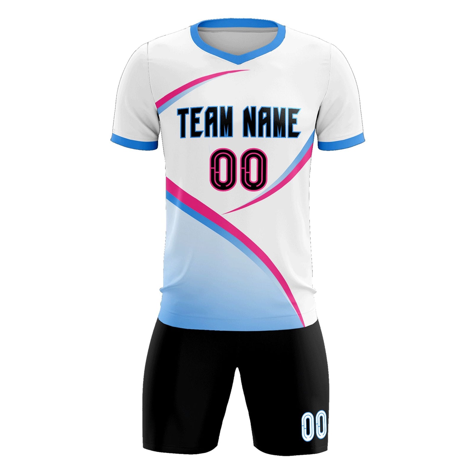 Custom White Powder Blue Color Block Training Uniform For Men Soccer Sets Jersey