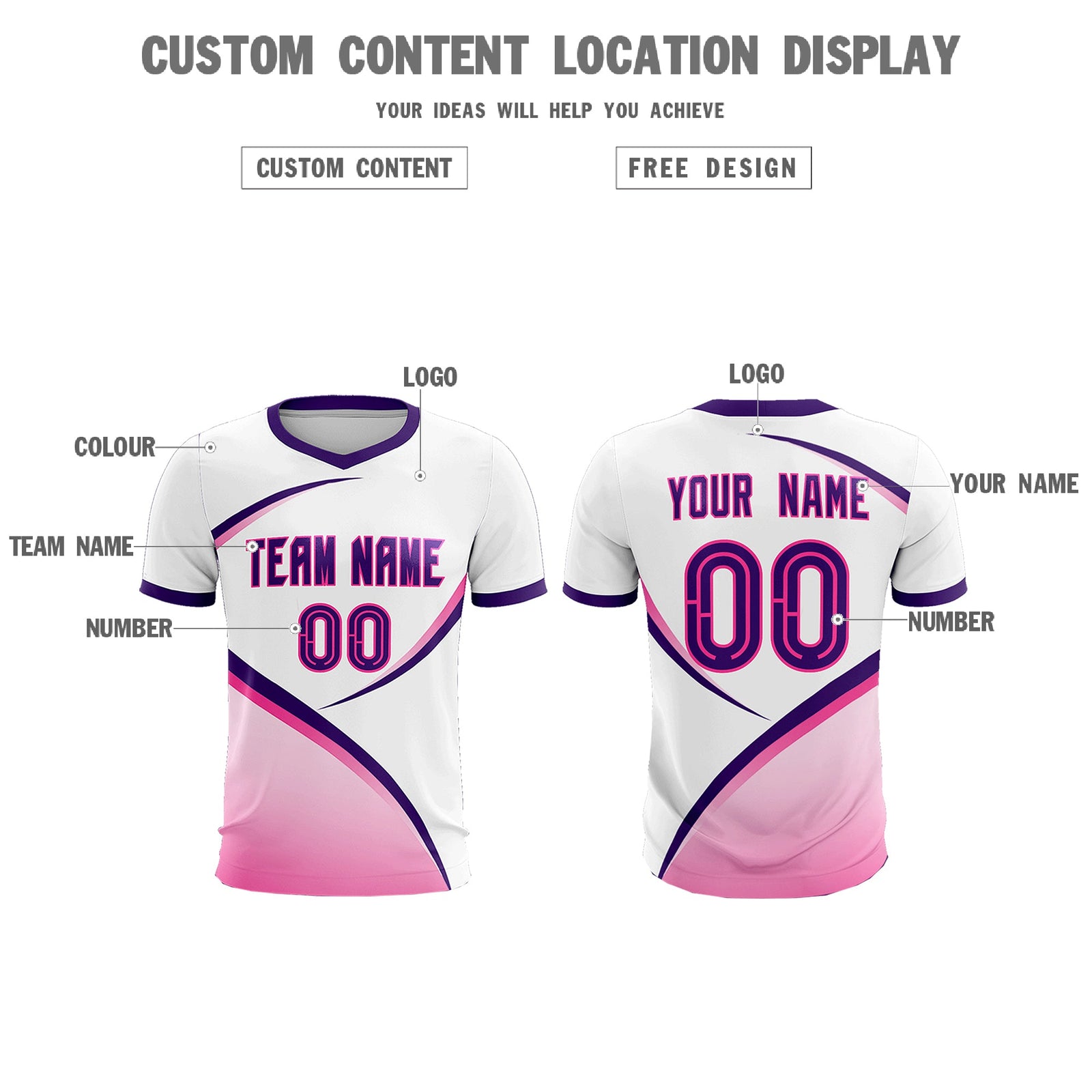 Custom White Purple Color Block Training Uniform For Men Soccer Sets Jersey