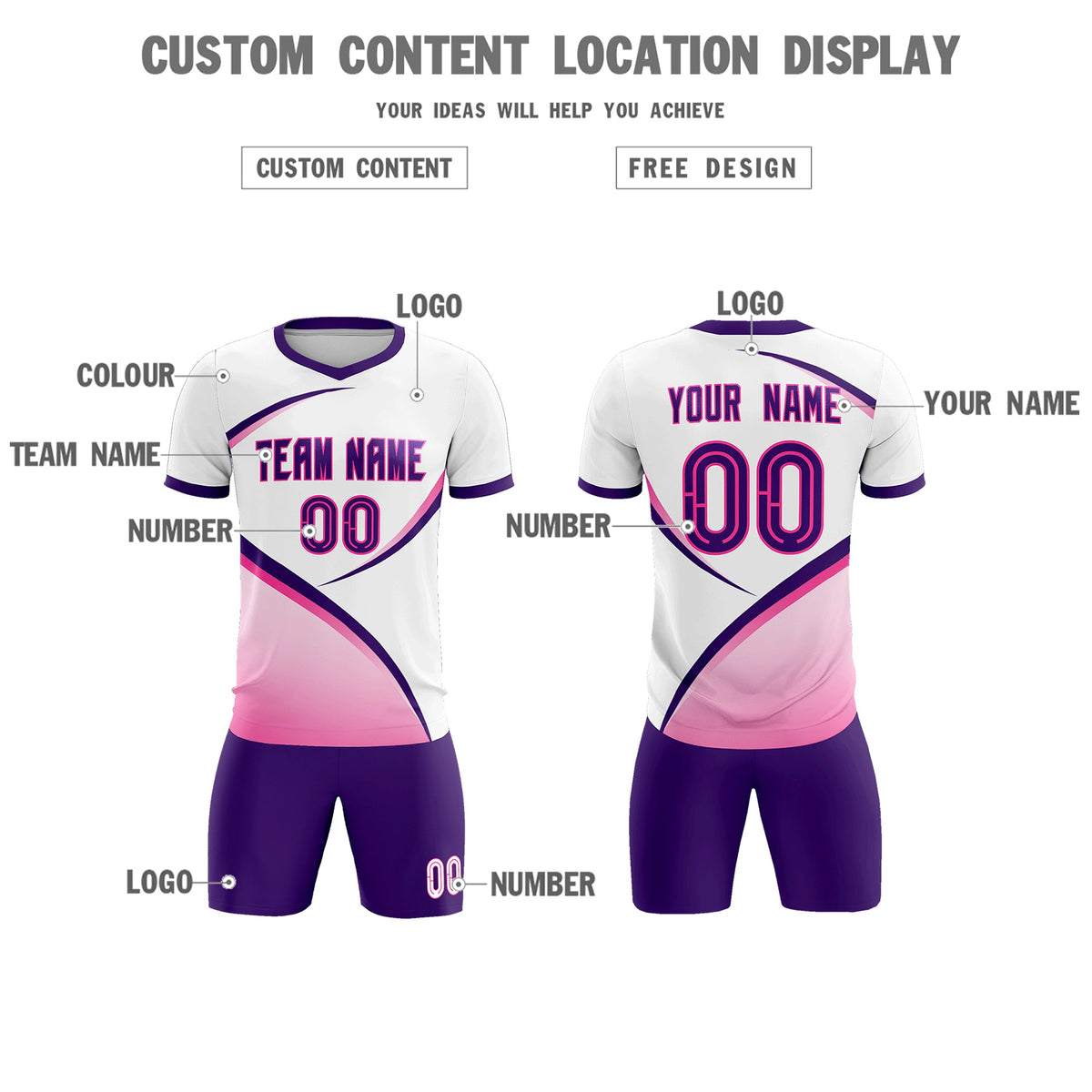 Custom White Purple Color Block Training Uniform For Men Soccer Sets Jersey