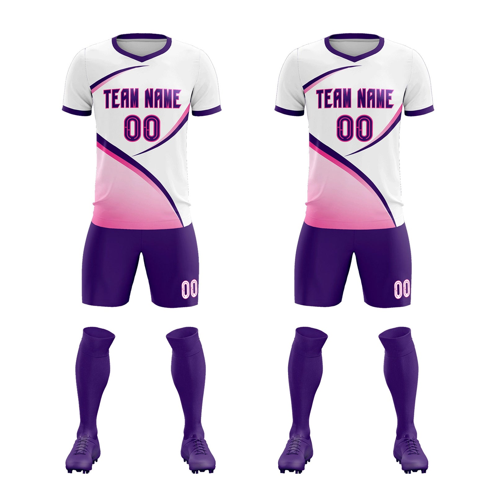 Custom White Purple Color Block Training Uniform For Men Soccer Sets Jersey