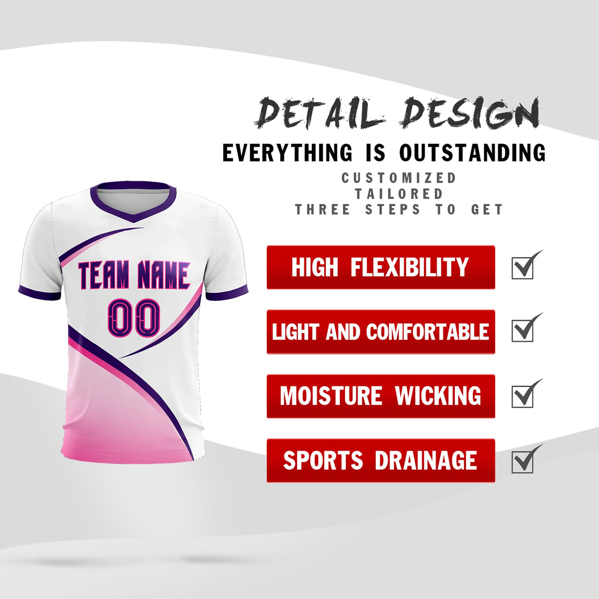Custom White Purple Color Block Training Uniform For Men Soccer Sets Jersey