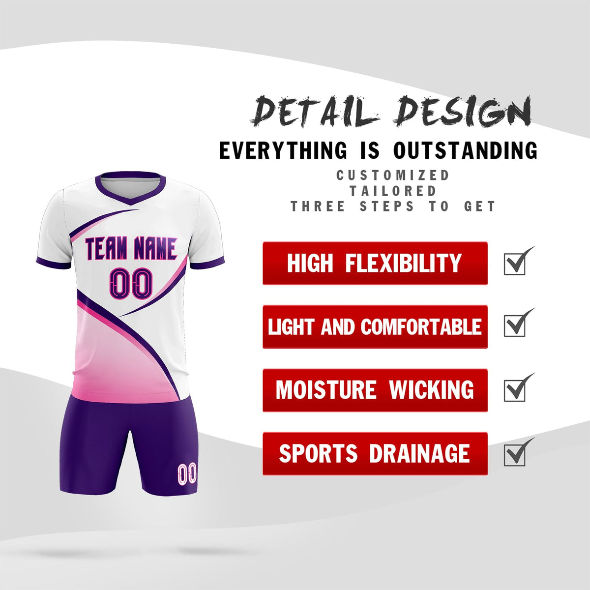 Custom White Purple Color Block Training Uniform For Men Soccer Sets Jersey