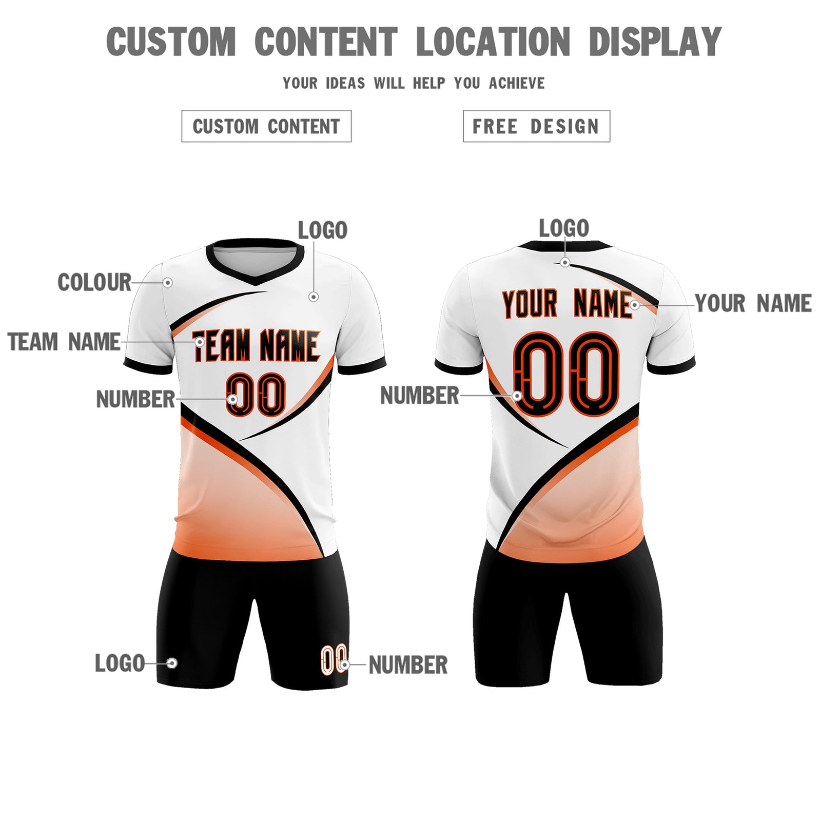 Custom White Black Color Block Training Uniform For Men Soccer Sets Jersey
