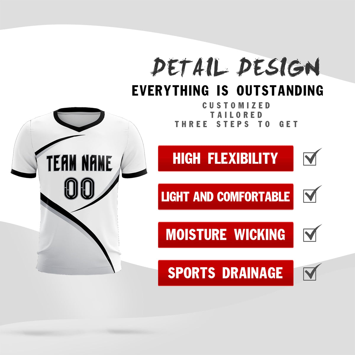 Custom White Black Color Block Training Uniform For Men Soccer Sets Jersey