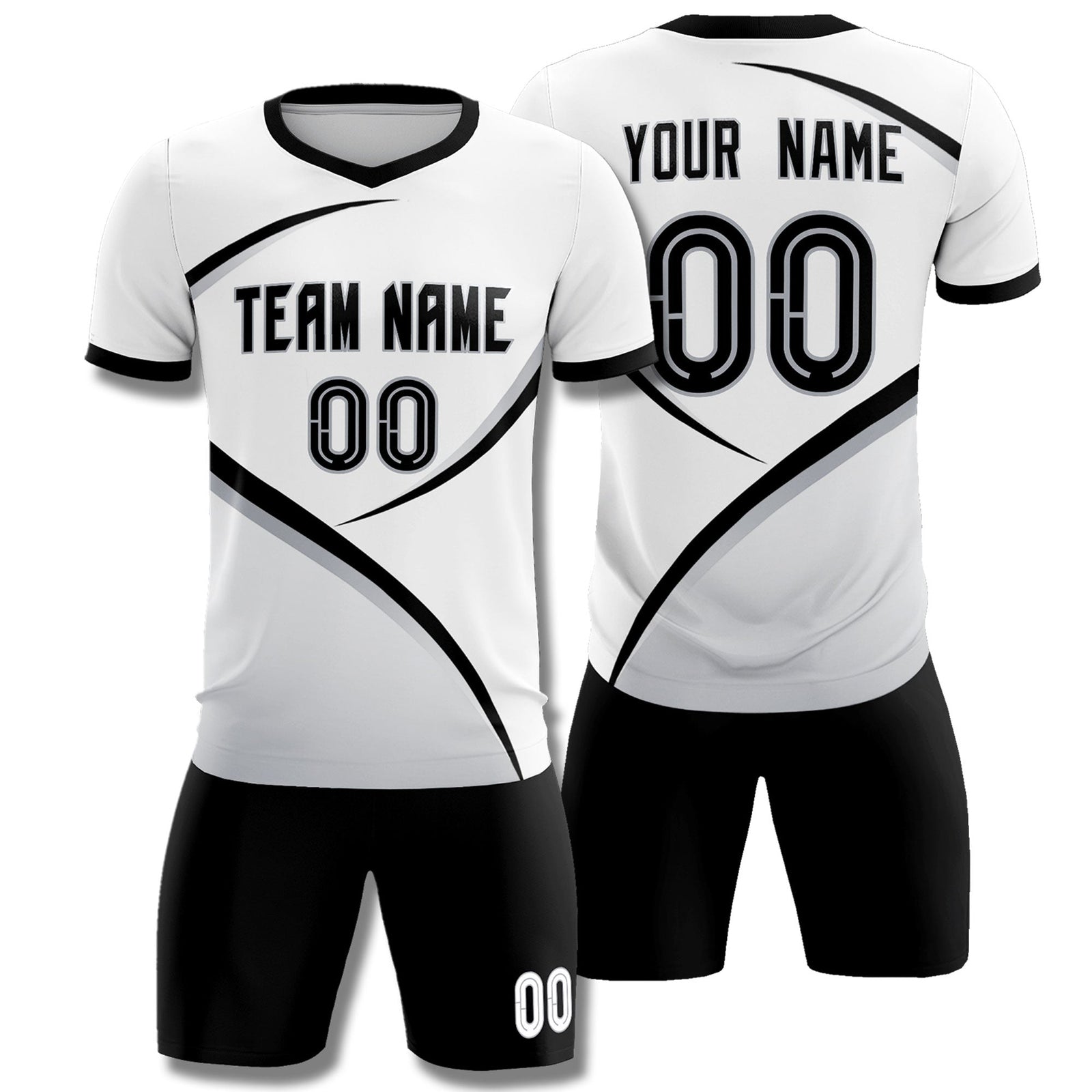 Custom White Black Color Block Training Uniform For Men Soccer Sets Jersey