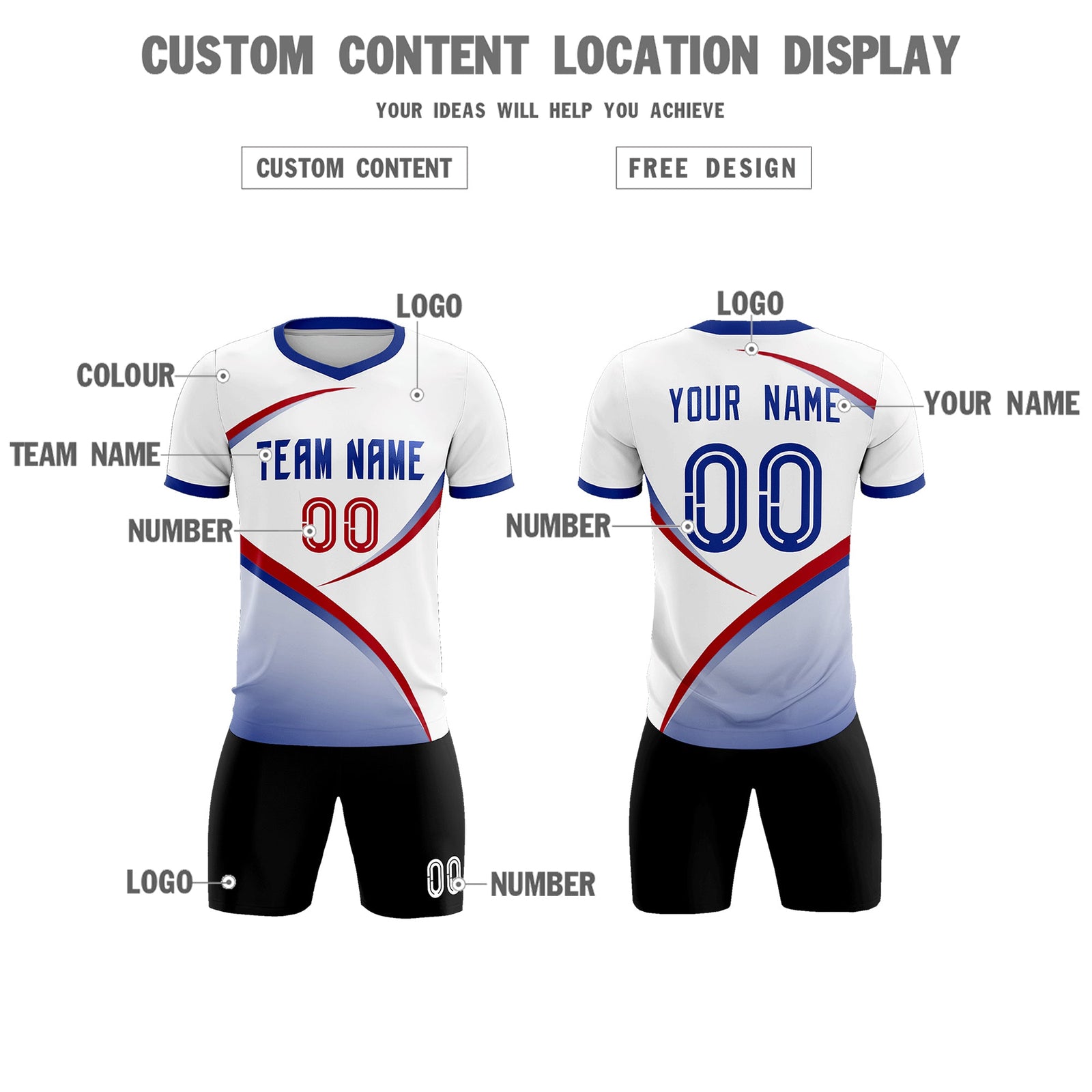 Custom White Royal Color Block Training Uniform For Men Soccer Sets Jersey