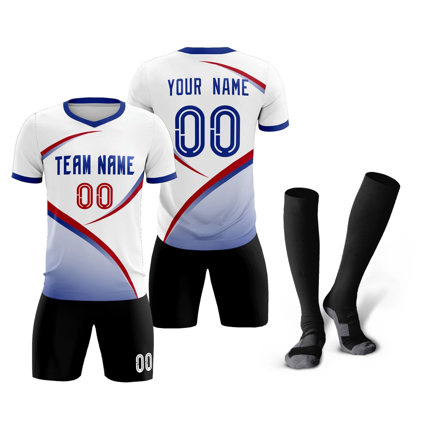 Custom White Royal Color Block Training Uniform For Men Soccer Sets Jersey
