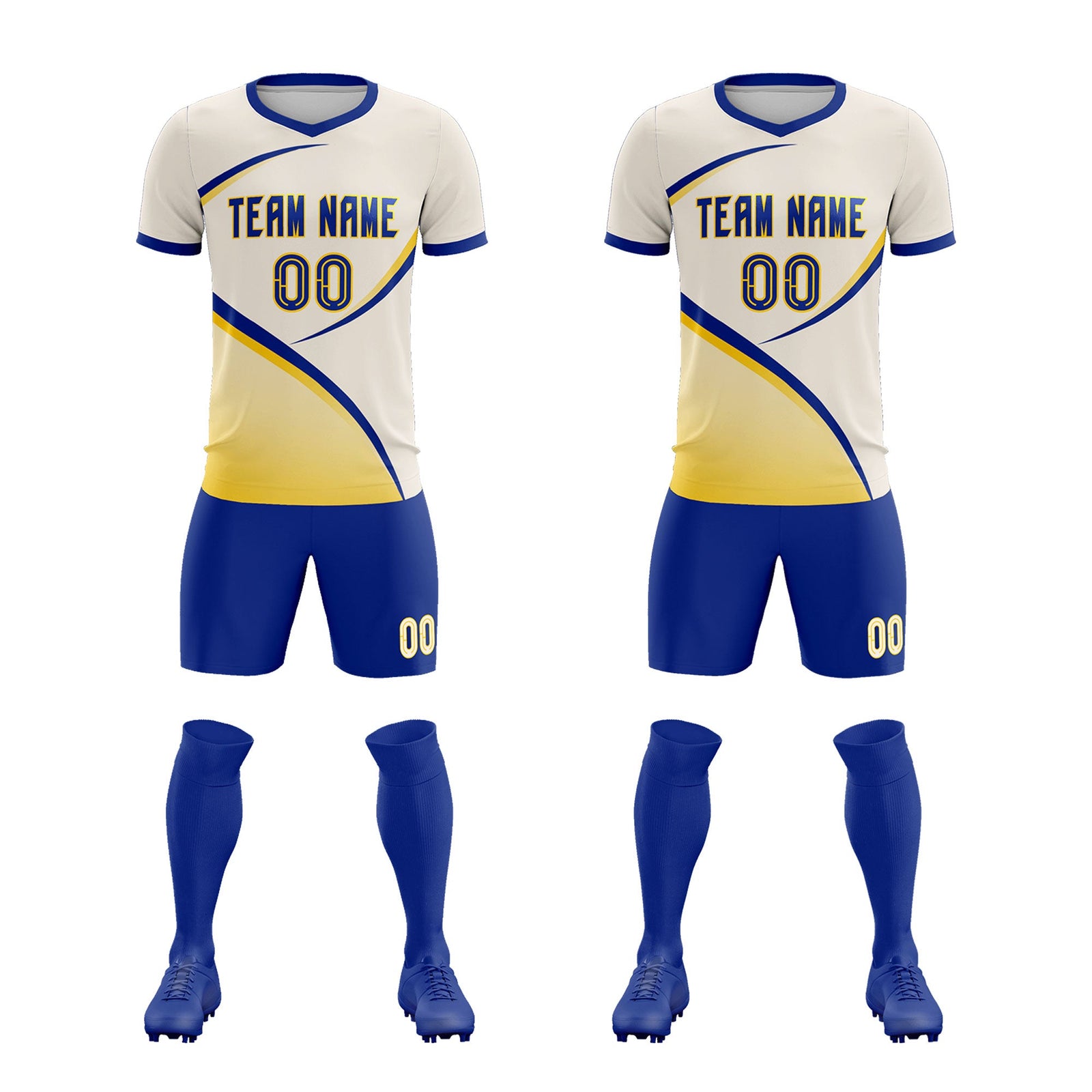 Custom Cream Royal Color Block Training Uniform For Men Soccer Sets Jersey