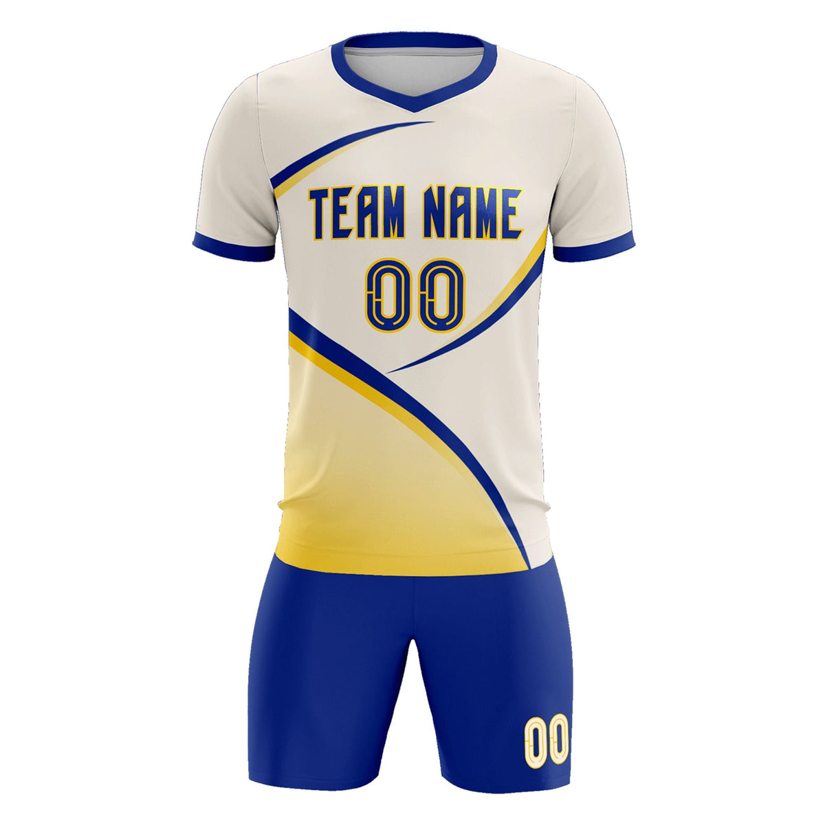 Custom Cream Royal Color Block Training Uniform For Men Soccer Sets Jersey