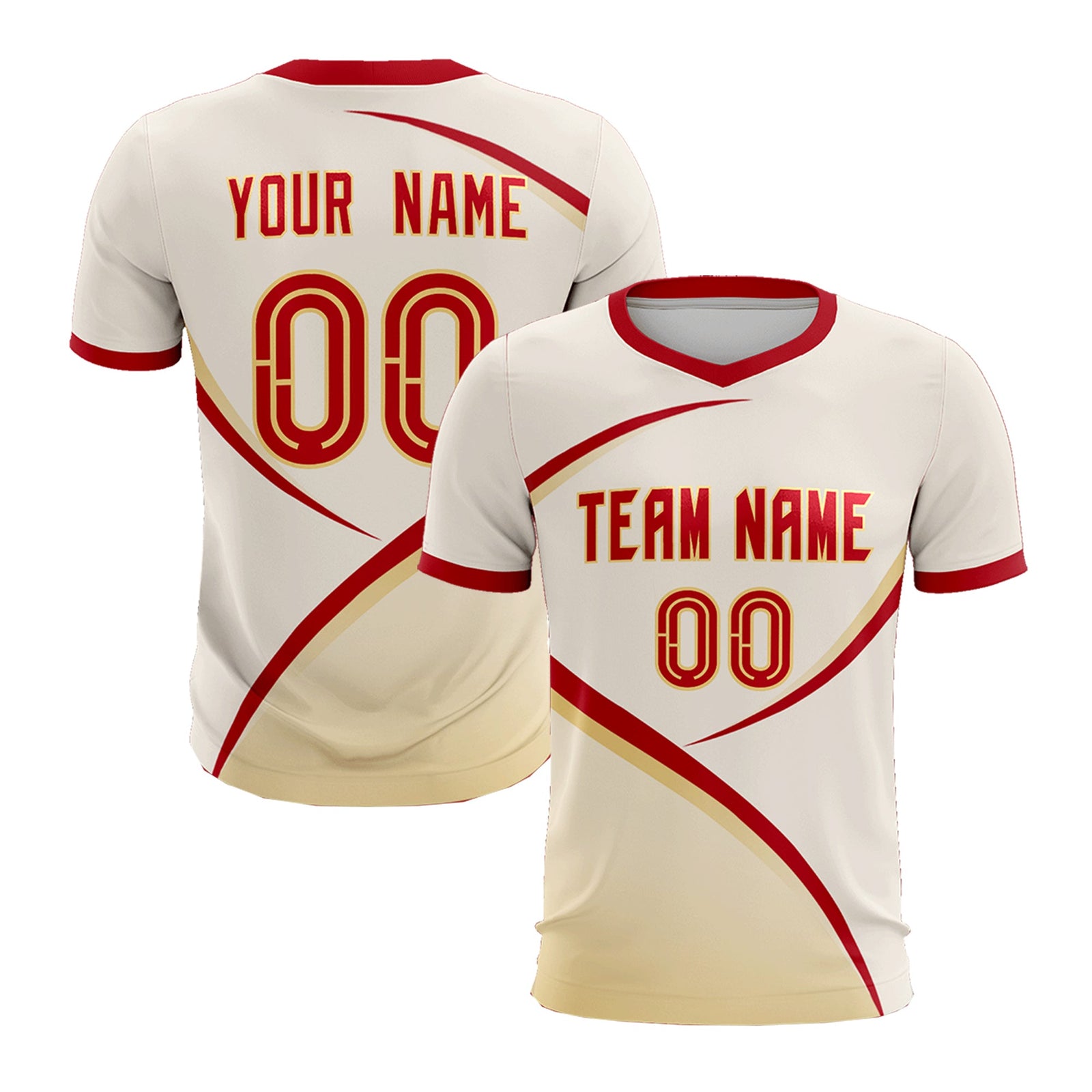 Custom Cream Red Color Block Training Uniform For Men Soccer Sets Jersey