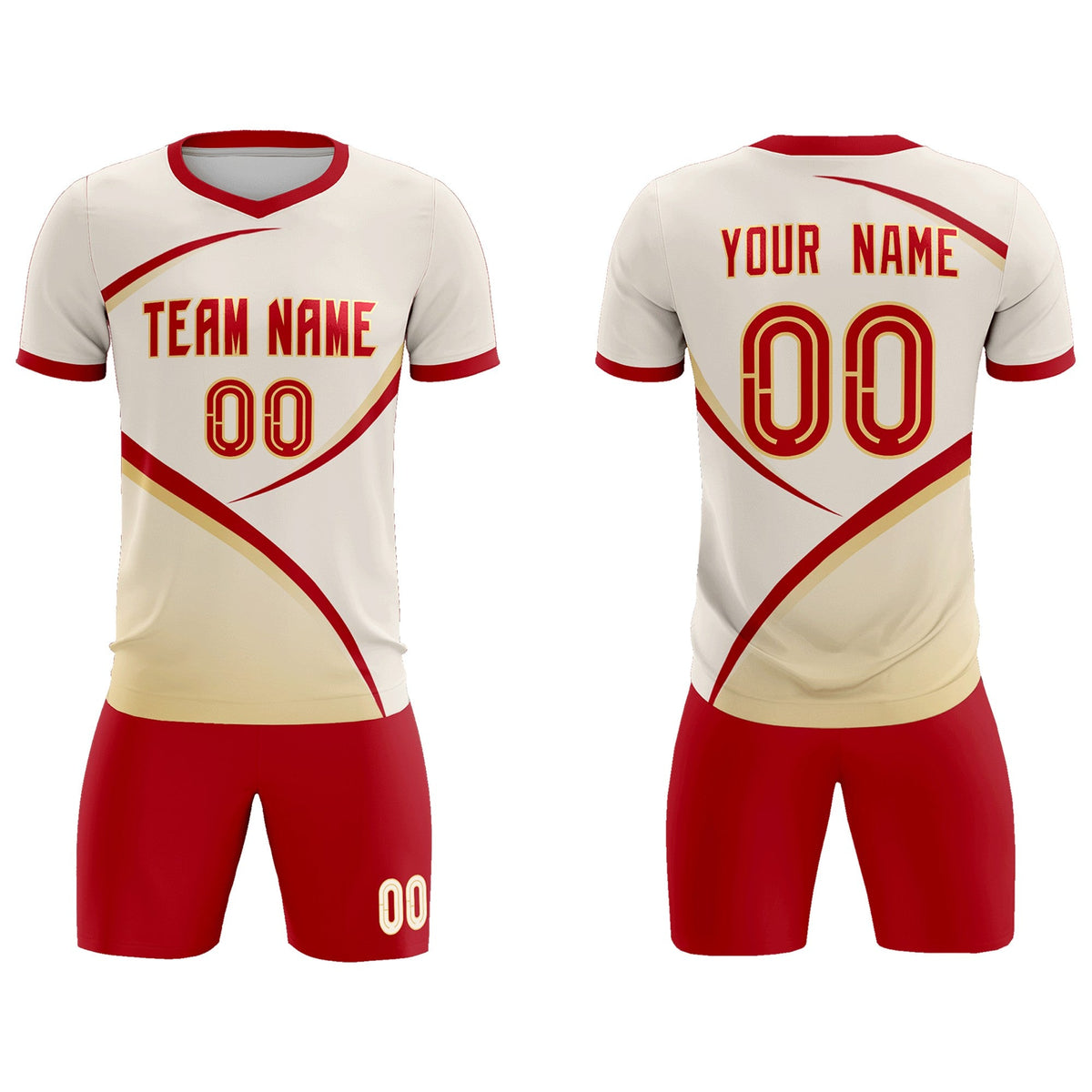 Custom Cream Red Color Block Training Uniform For Men Soccer Sets Jersey