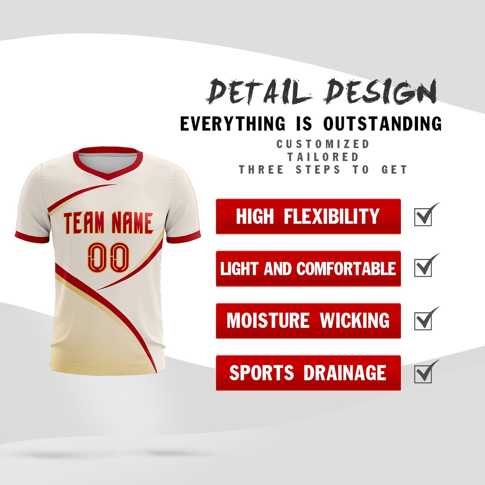 Custom Cream Red Color Block Training Uniform For Men Soccer Sets Jersey