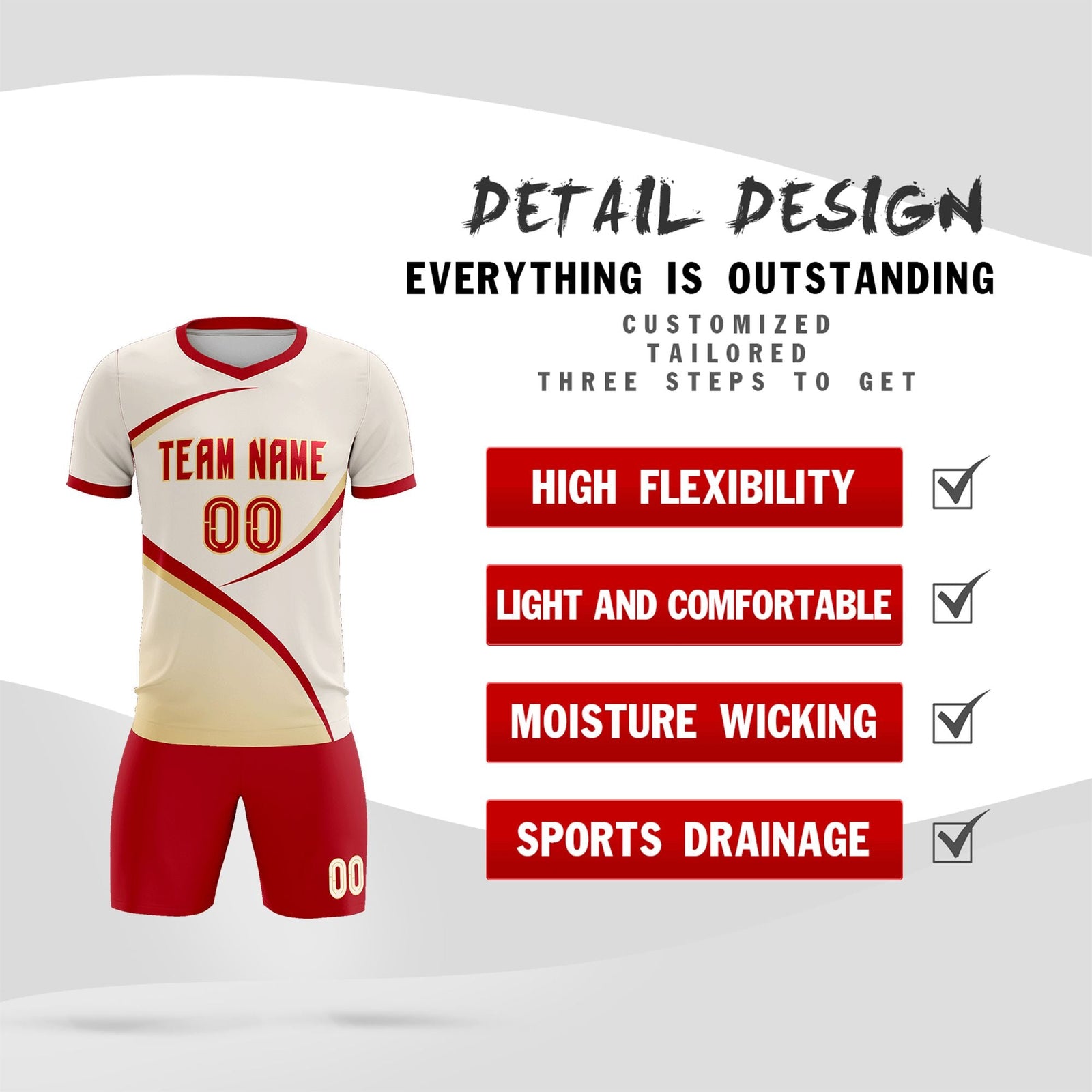 Custom Cream Red Color Block Training Uniform For Men Soccer Sets Jersey
