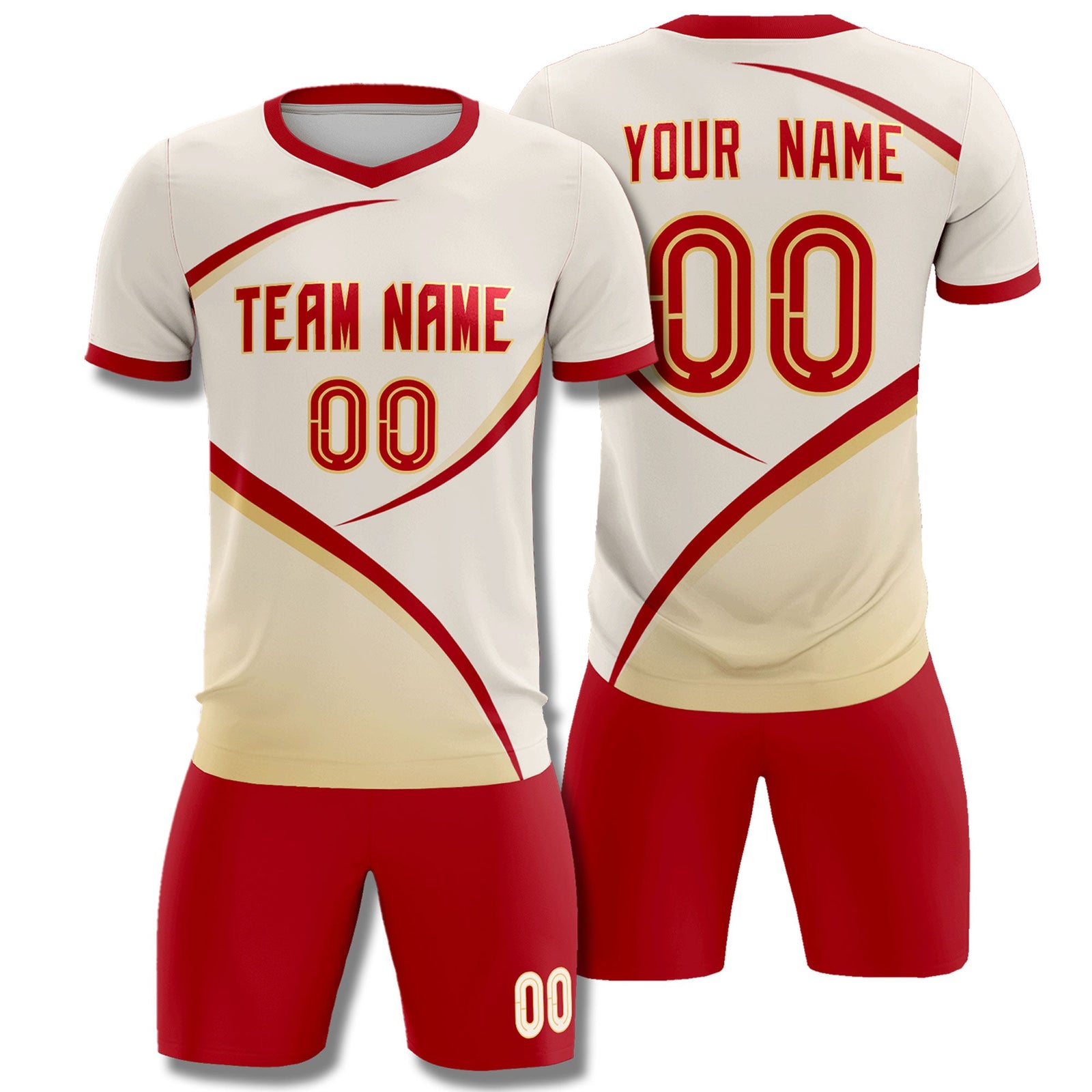 Custom Cream Red Color Block Training Uniform For Men Soccer Sets Jersey