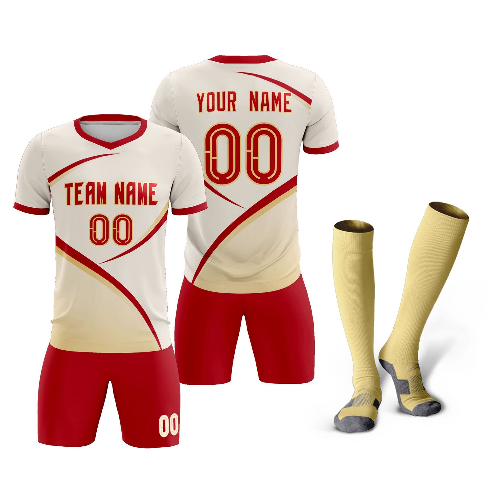 Custom Cream Red Color Block Training Uniform For Men Soccer Sets Jersey