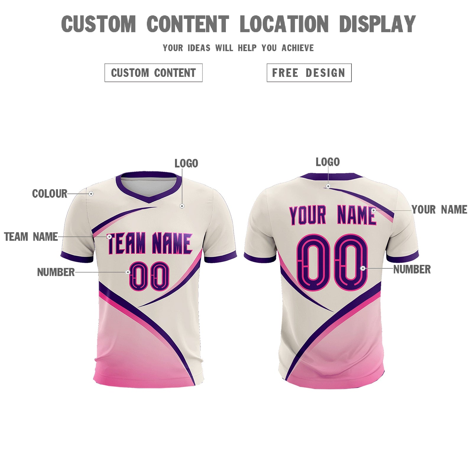 Custom Cream Purple Color Block Training Uniform For Men Soccer Sets Jersey