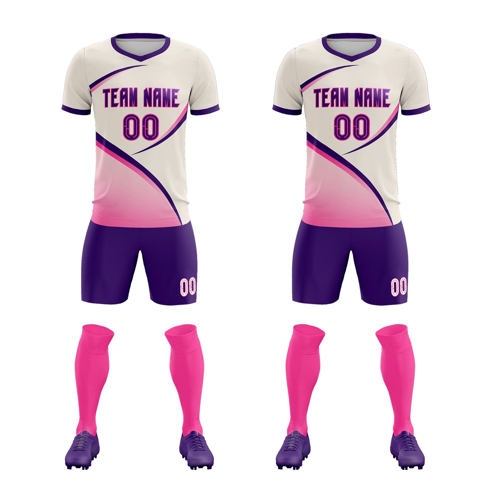 Custom Cream Purple Color Block Training Uniform For Men Soccer Sets Jersey