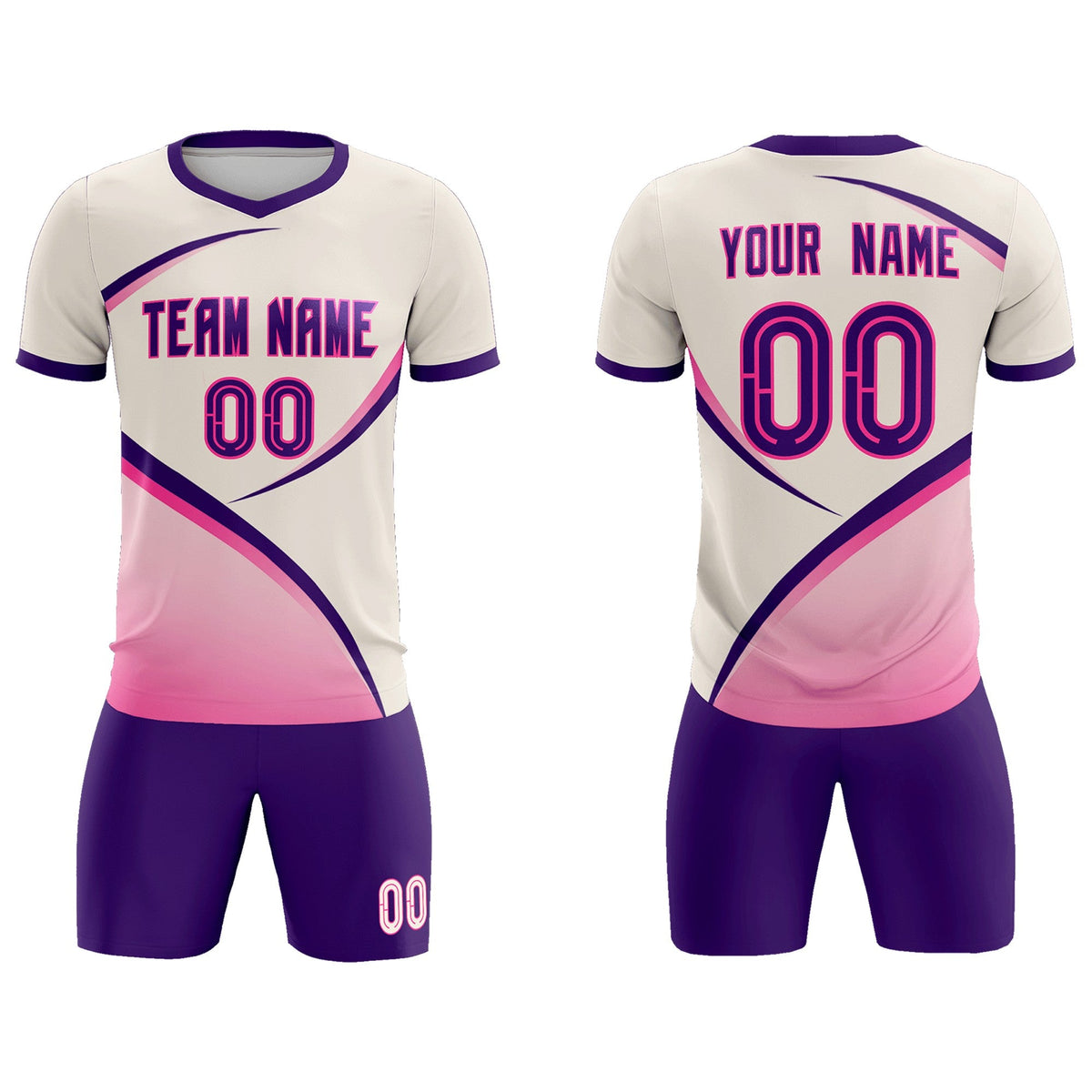 Custom Cream Purple Color Block Training Uniform For Men Soccer Sets Jersey