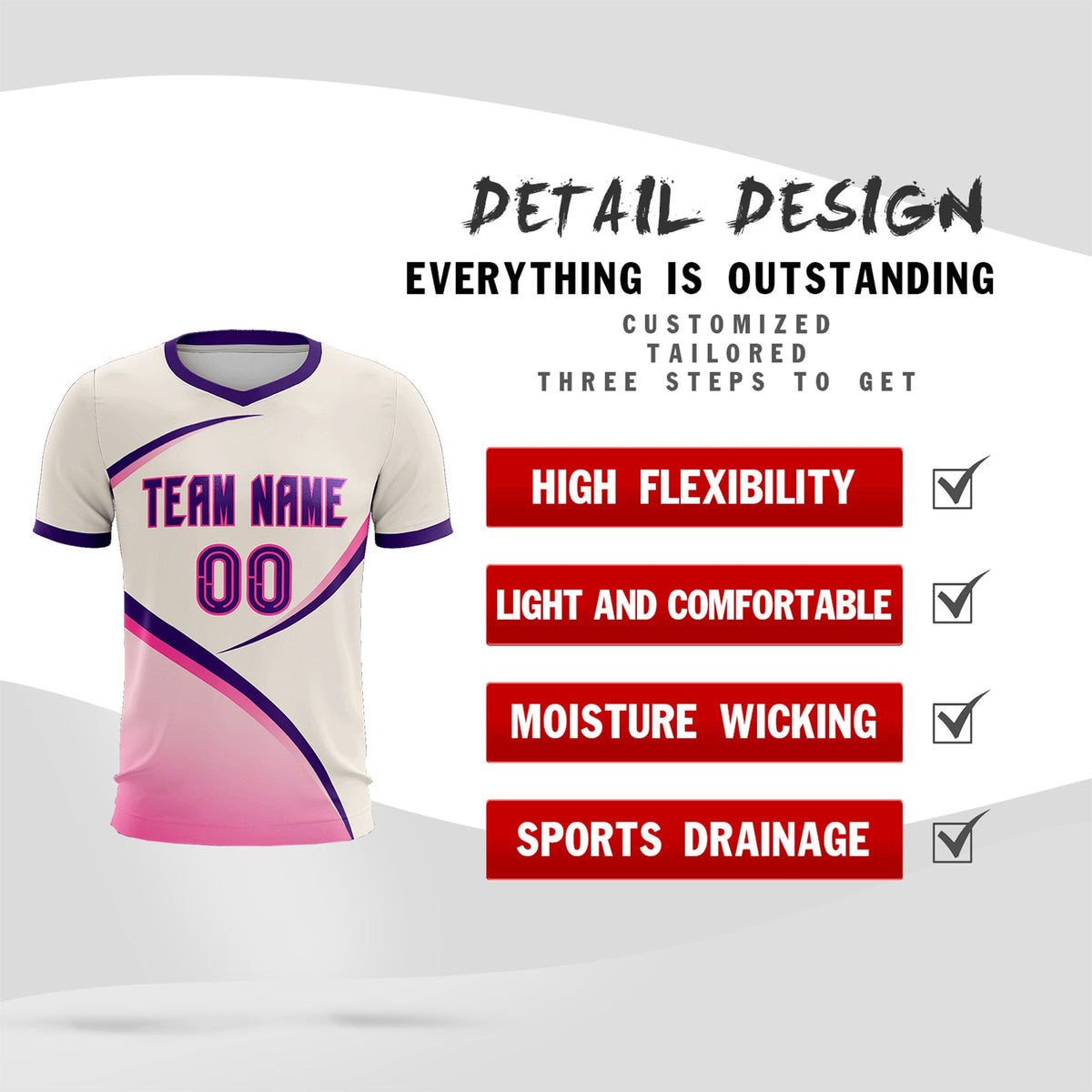 Custom Cream Purple Color Block Training Uniform For Men Soccer Sets Jersey