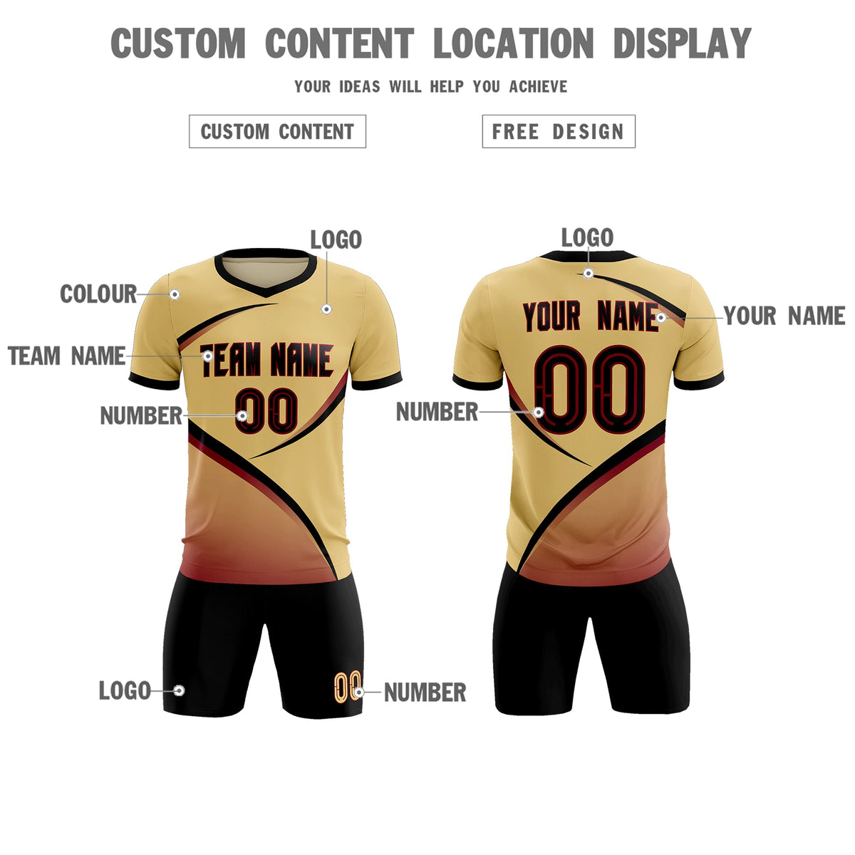 Custom Khaki Black Color Block Training Uniform For Men Soccer Sets Jersey
