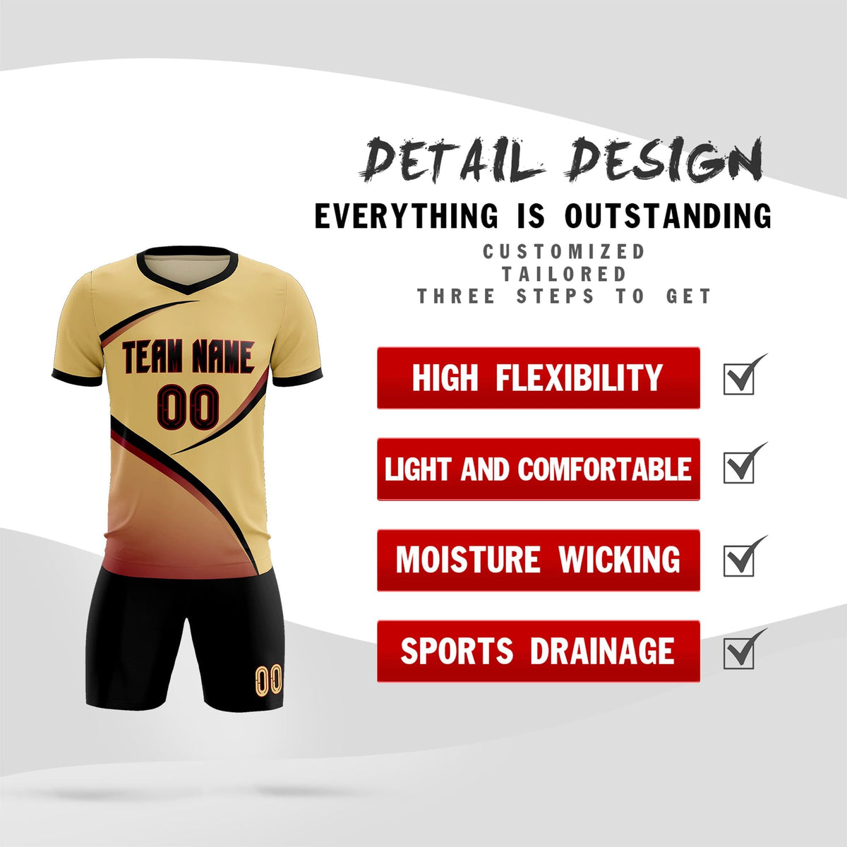 Custom Khaki Black Color Block Training Uniform For Men Soccer Sets Jersey