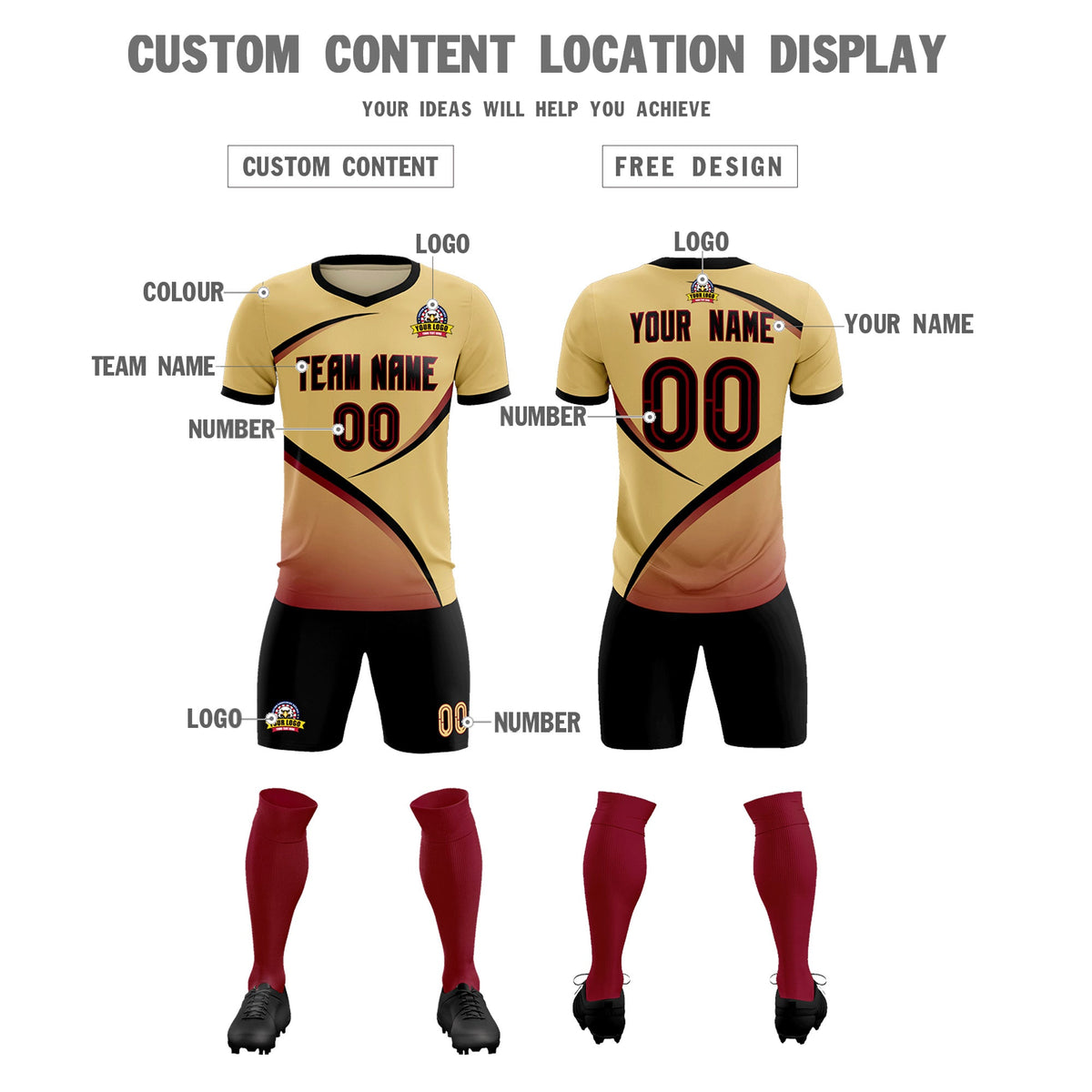 Custom Khaki Black Color Block Training Uniform For Men Soccer Sets Jersey