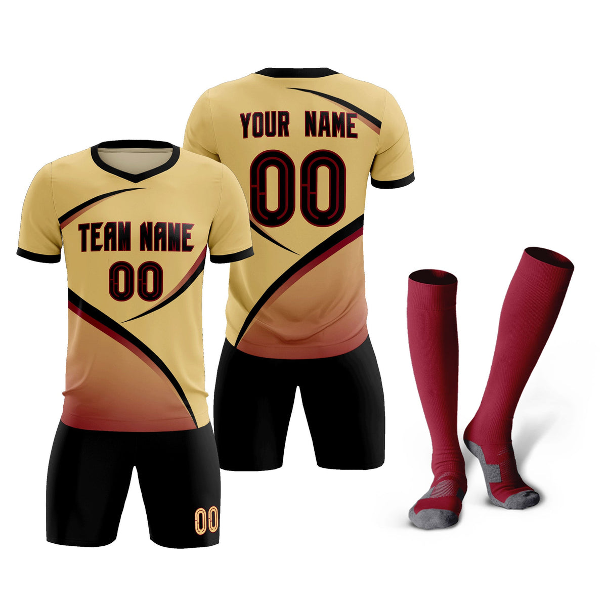 Custom Khaki Black Color Block Training Uniform For Men Soccer Sets Jersey