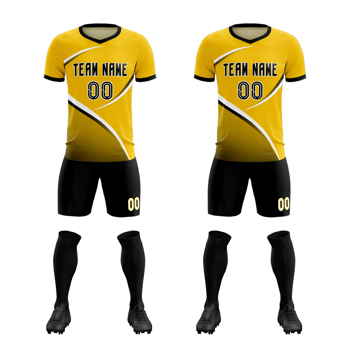Custom Gold Black Color Block Training Uniform For Men Soccer Sets Jersey