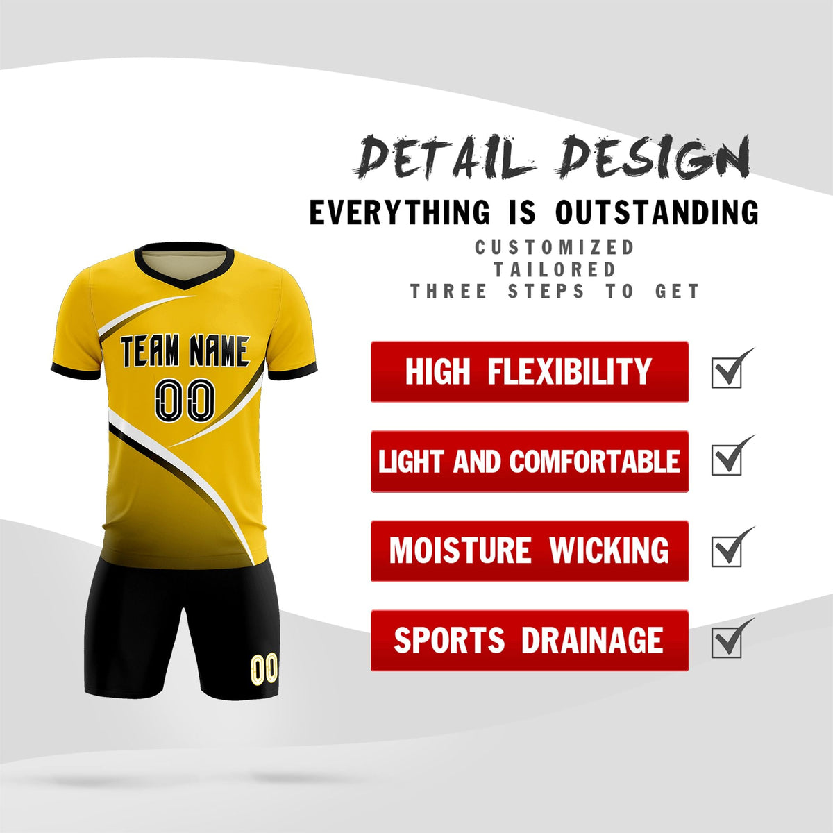 Custom Gold Black Color Block Training Uniform For Men Soccer Sets Jersey