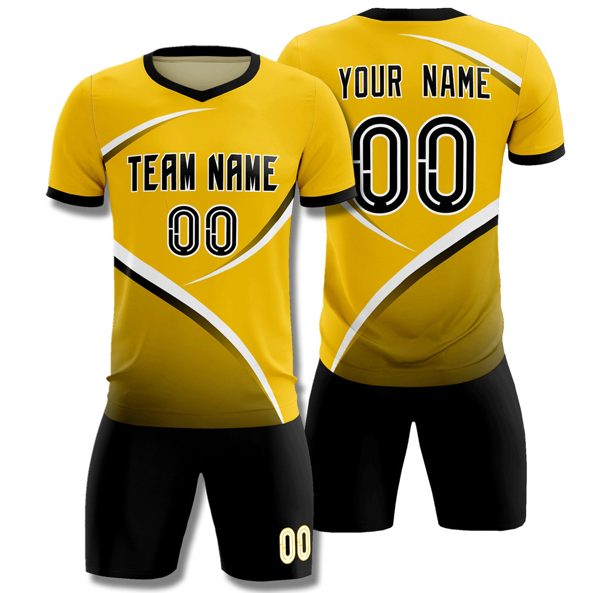 Custom Gold Black Color Block Training Uniform For Men Soccer Sets Jersey