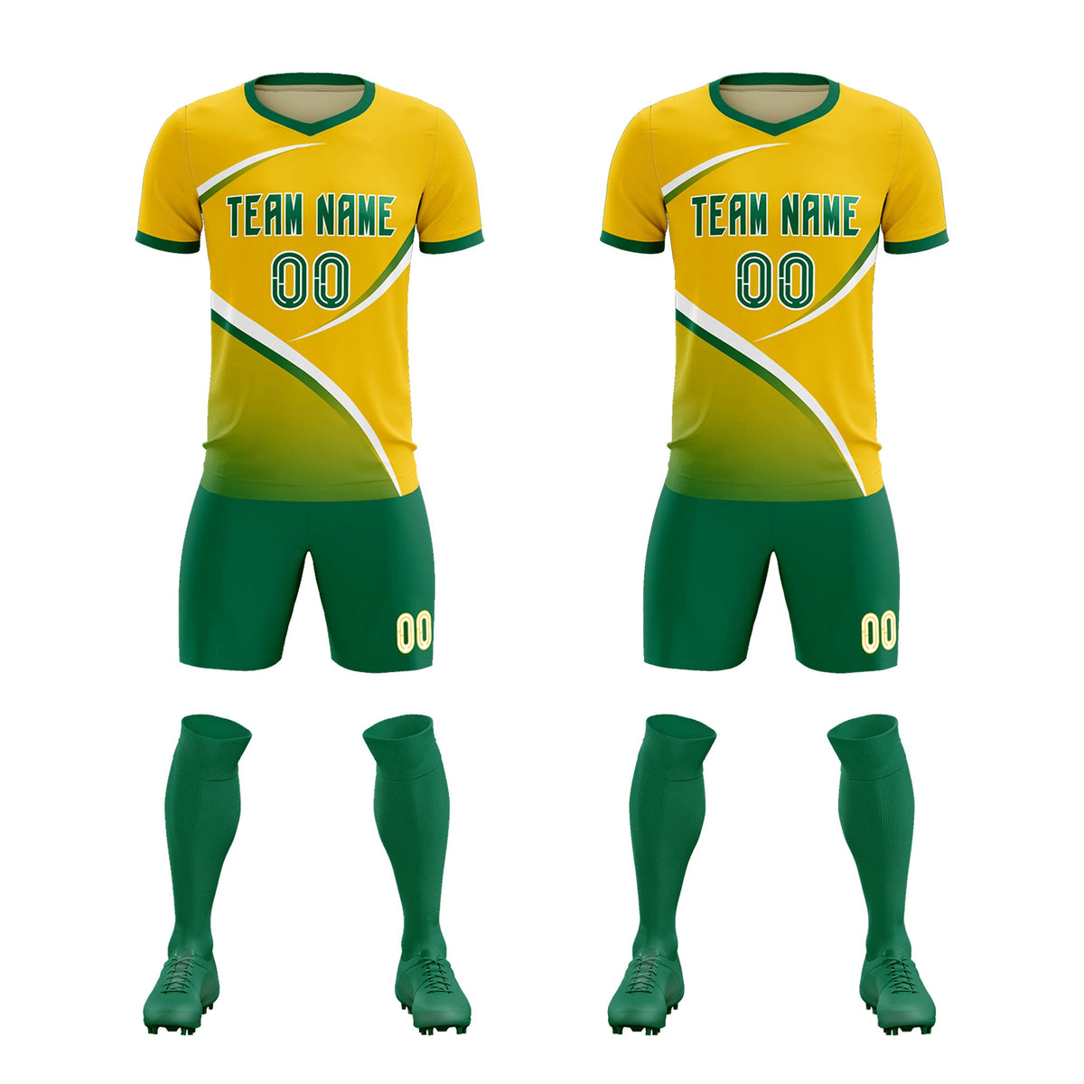 Custom Gold Kelly Green Color Block Training Uniform For Men Soccer Sets Jersey