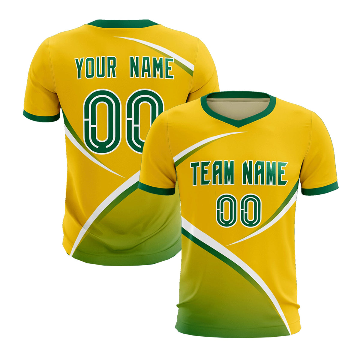 Custom Gold Kelly Green Color Block Training Uniform For Men Soccer Sets Jersey