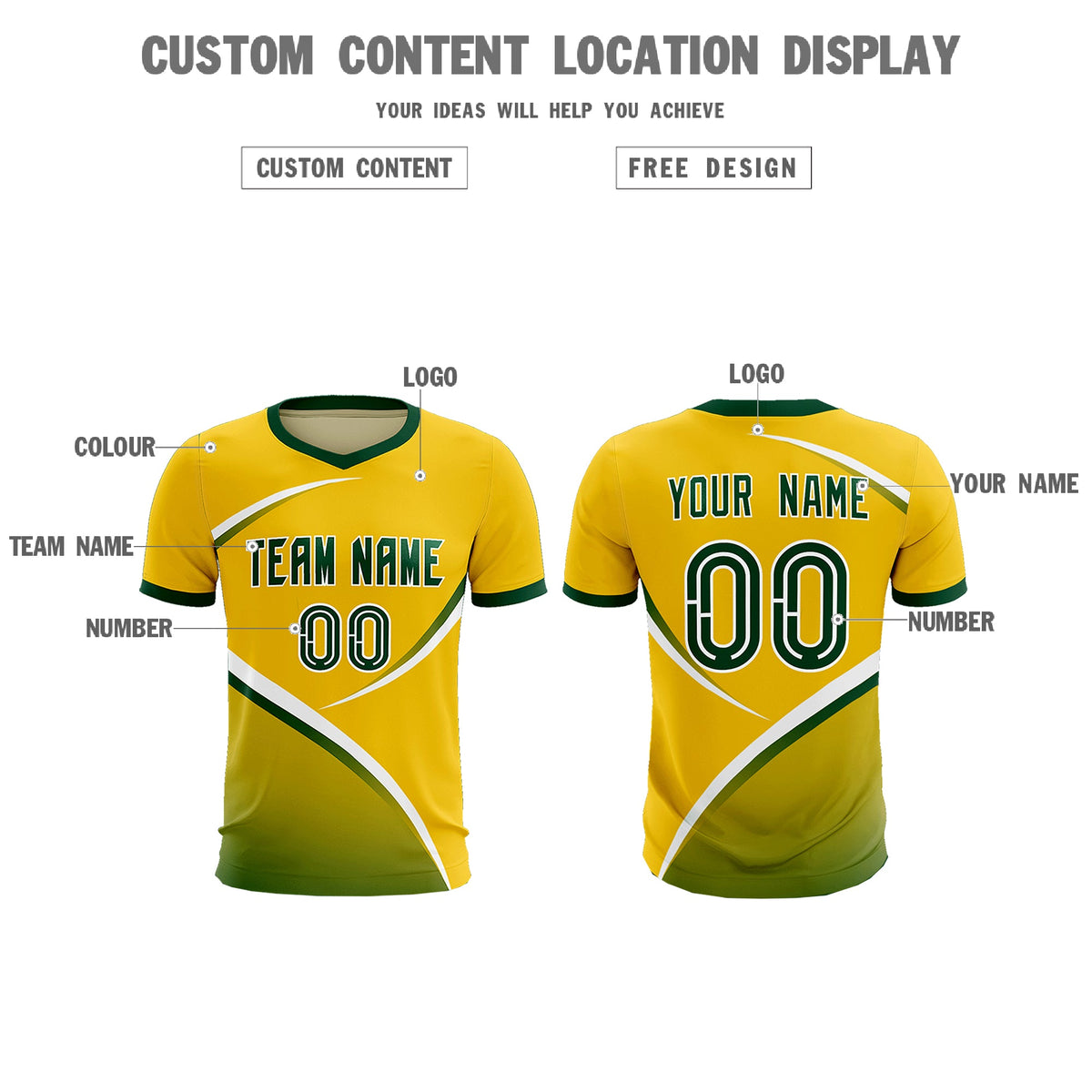 Custom Gold Green Color Block Training Uniform For Men Soccer Sets Jersey