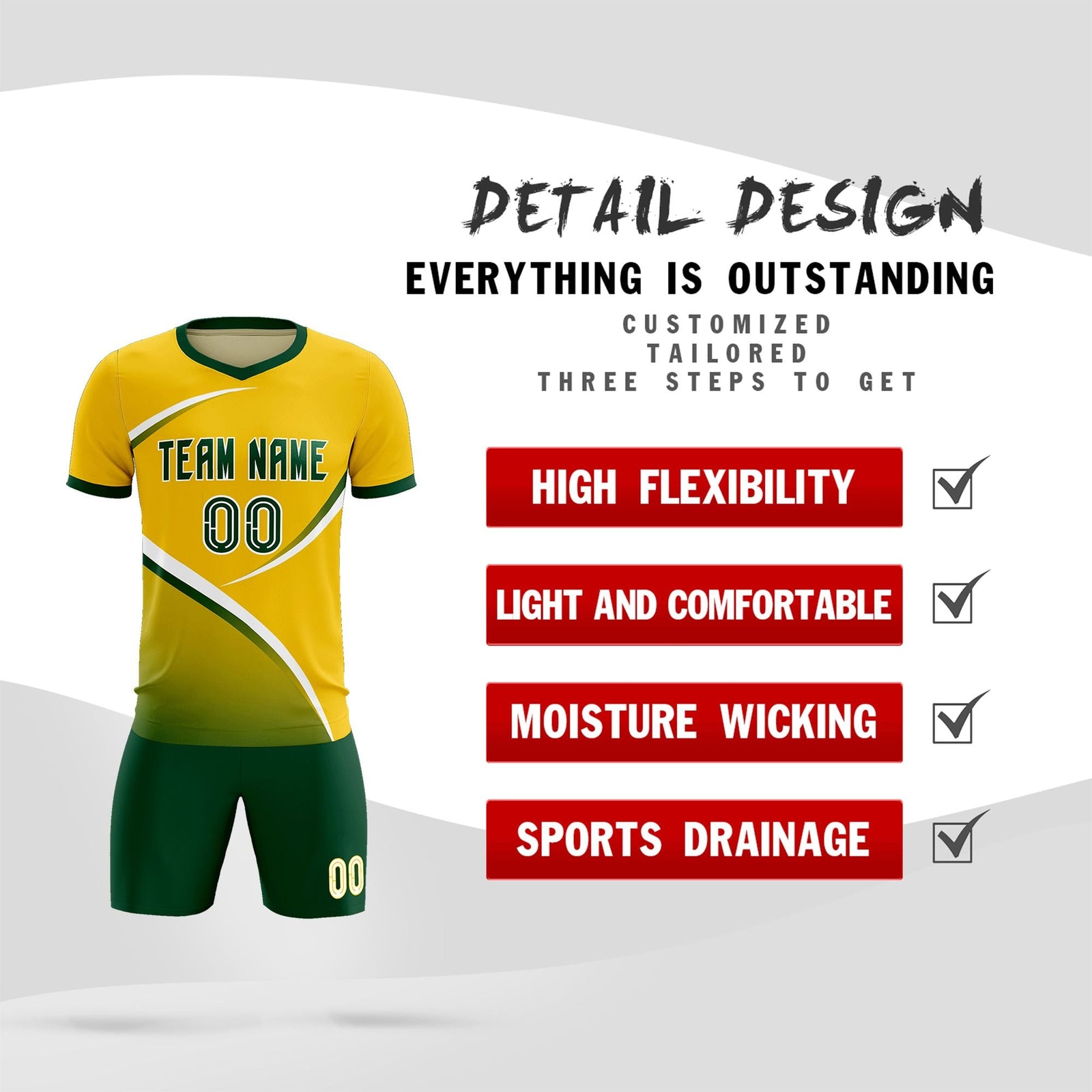Custom Gold Green Color Block Training Uniform For Men Soccer Sets Jersey