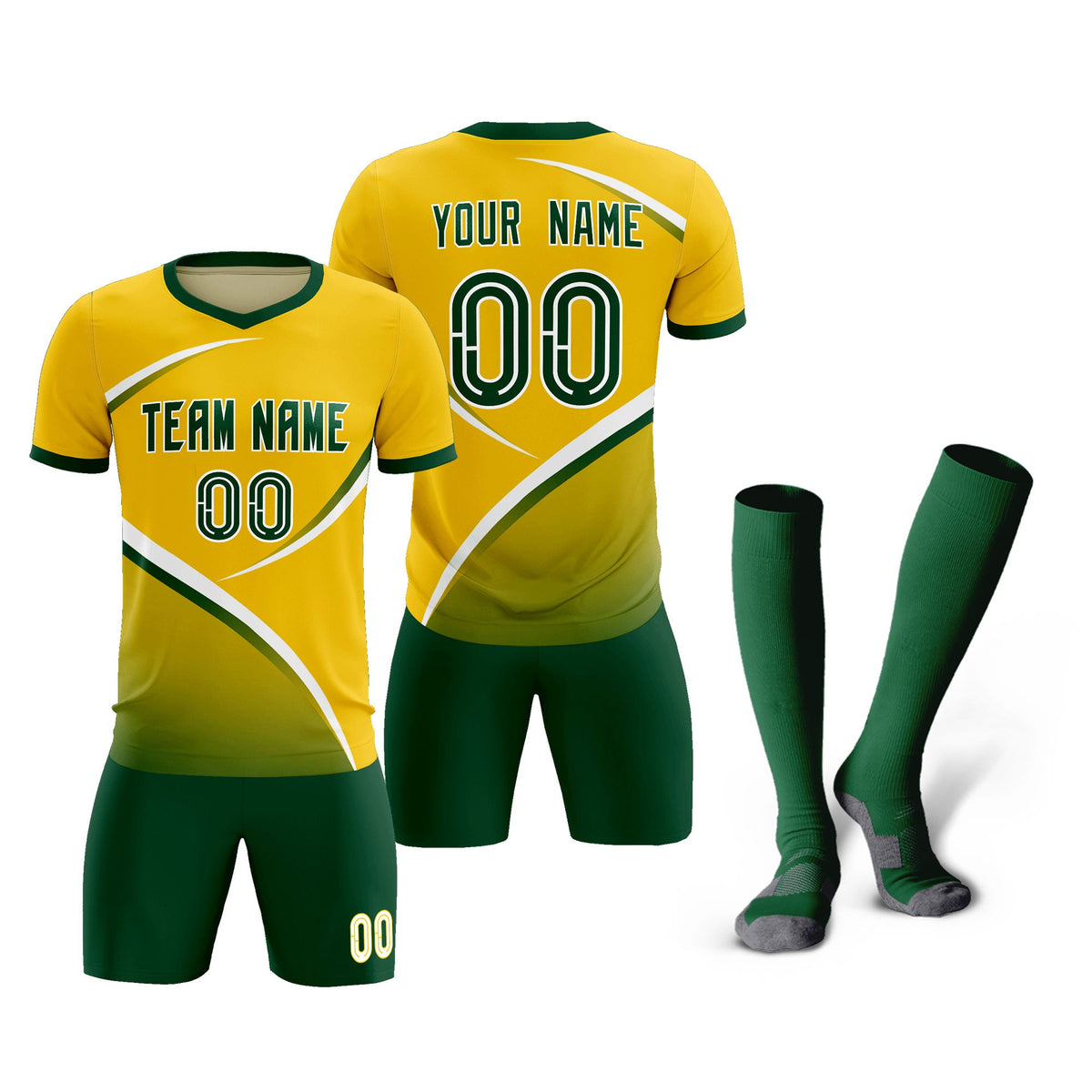 Custom Gold Green Color Block Training Uniform For Men Soccer Sets Jersey