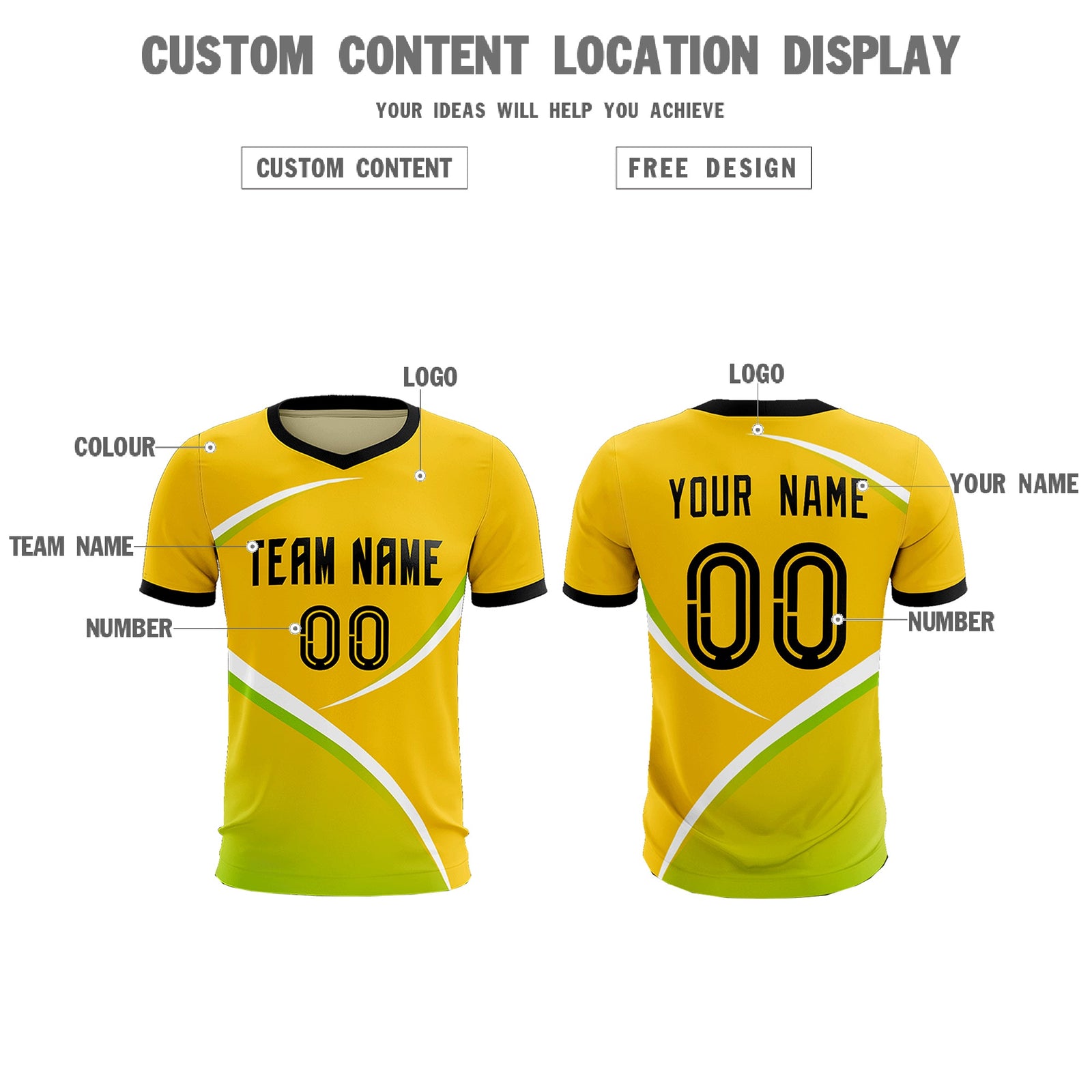 Custom Gold Black Color Block Training Uniform For Men Soccer Sets Jersey