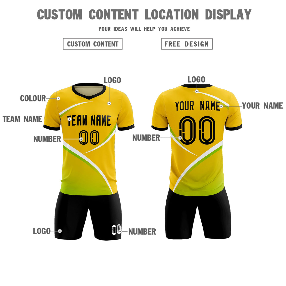 Custom Gold Black Color Block Training Uniform For Men Soccer Sets Jersey