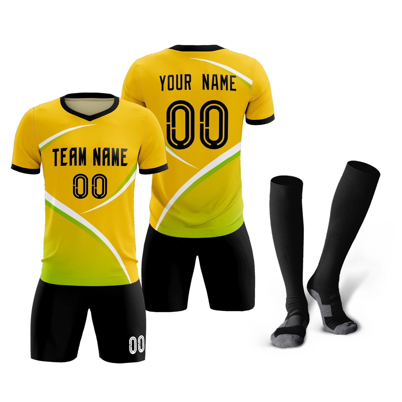 Custom Gold Black Color Block Training Uniform For Men Soccer Sets Jersey
