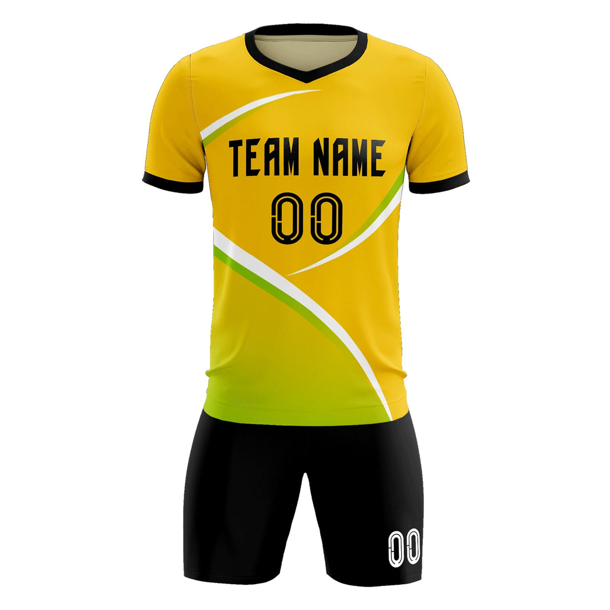 Custom Gold Black Color Block Training Uniform For Men Soccer Sets Jersey