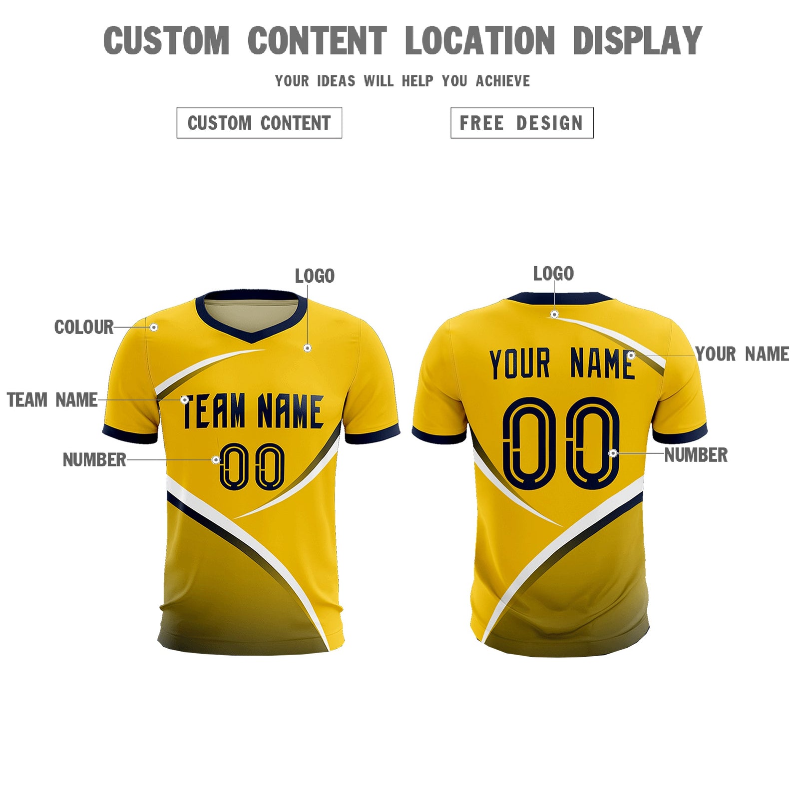 Custom Gold Navy Color Block Training Uniform For Men Soccer Sets Jersey