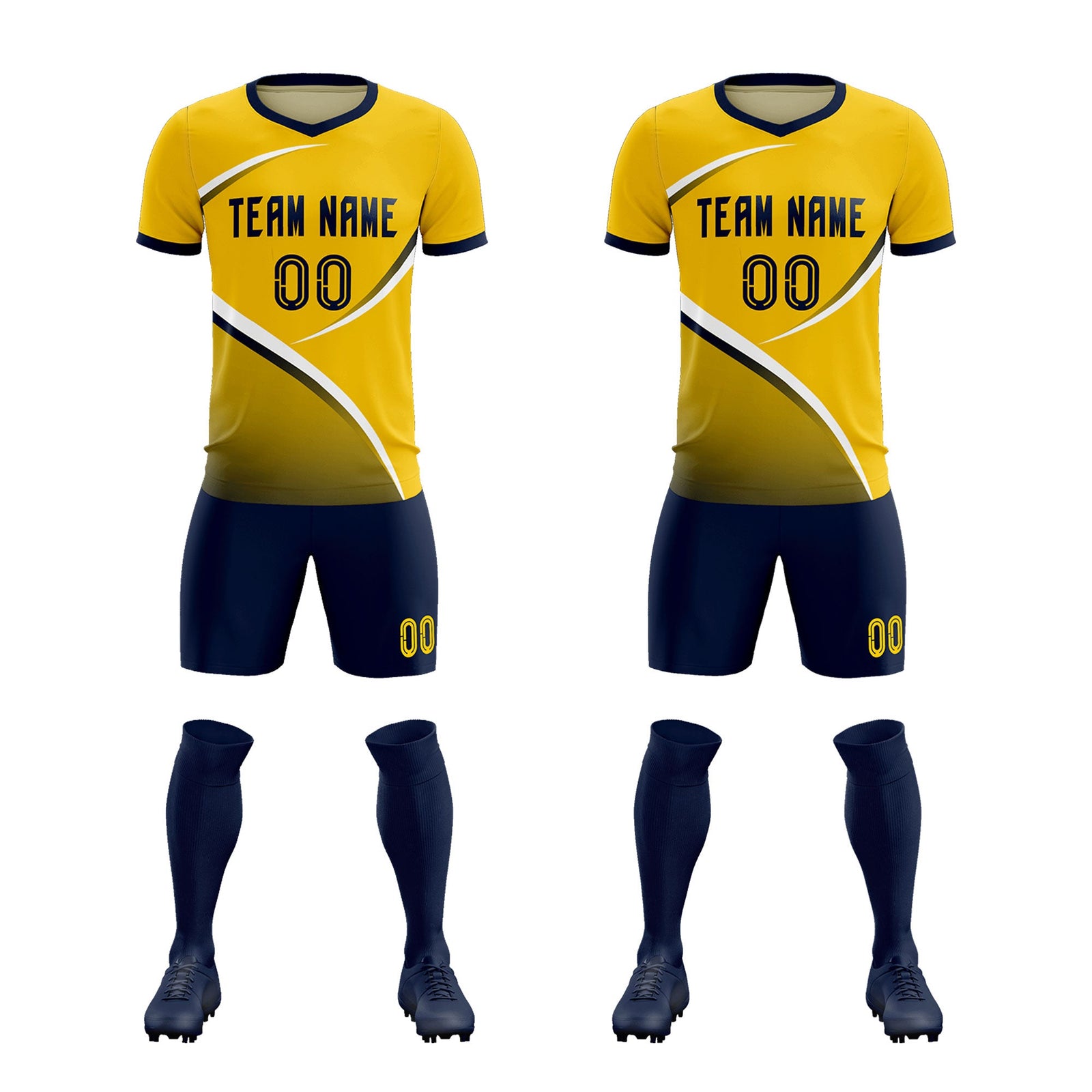 Custom Gold Navy Color Block Training Uniform For Men Soccer Sets Jersey