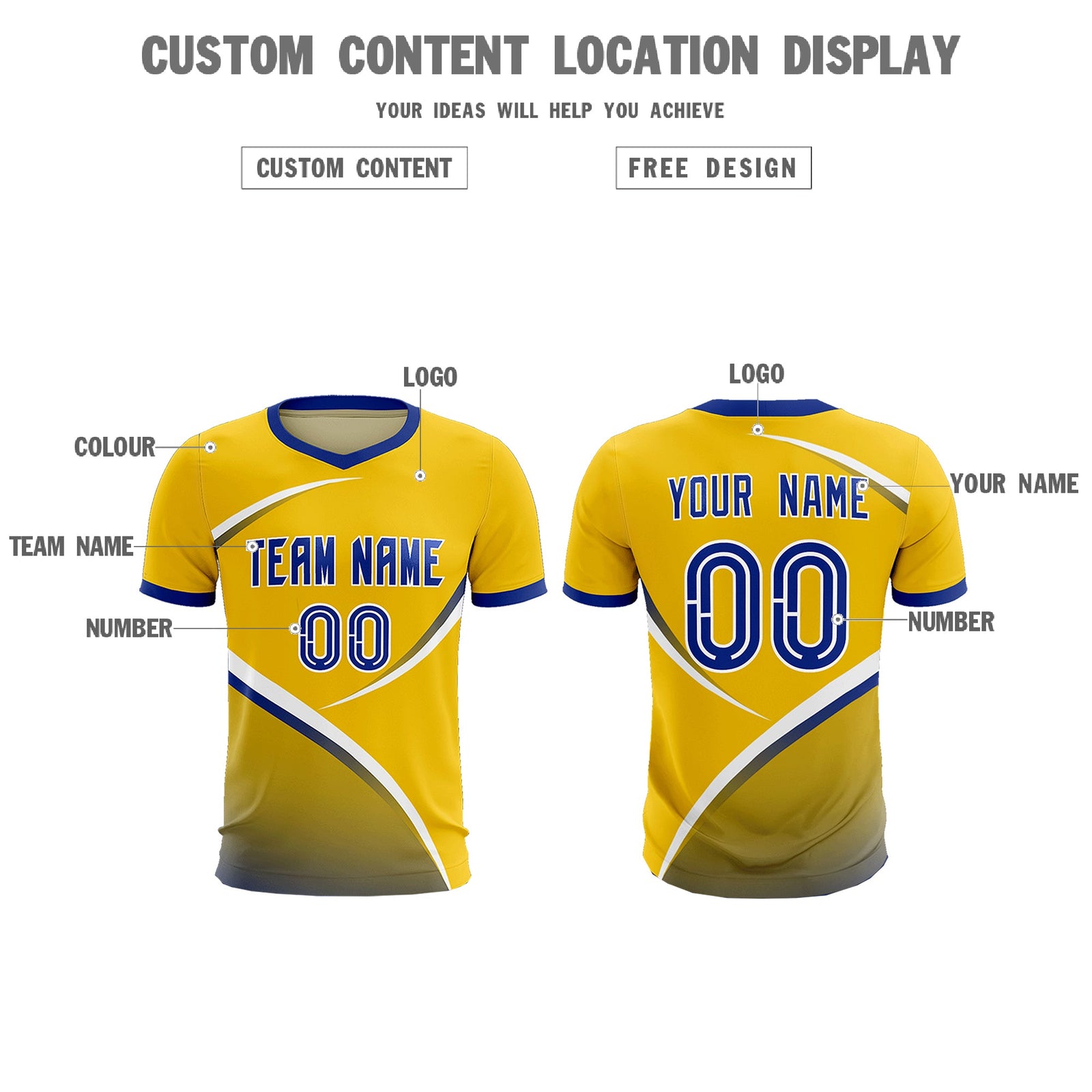 Custom Gold Royal Color Block Training Uniform For Men Soccer Sets Jersey