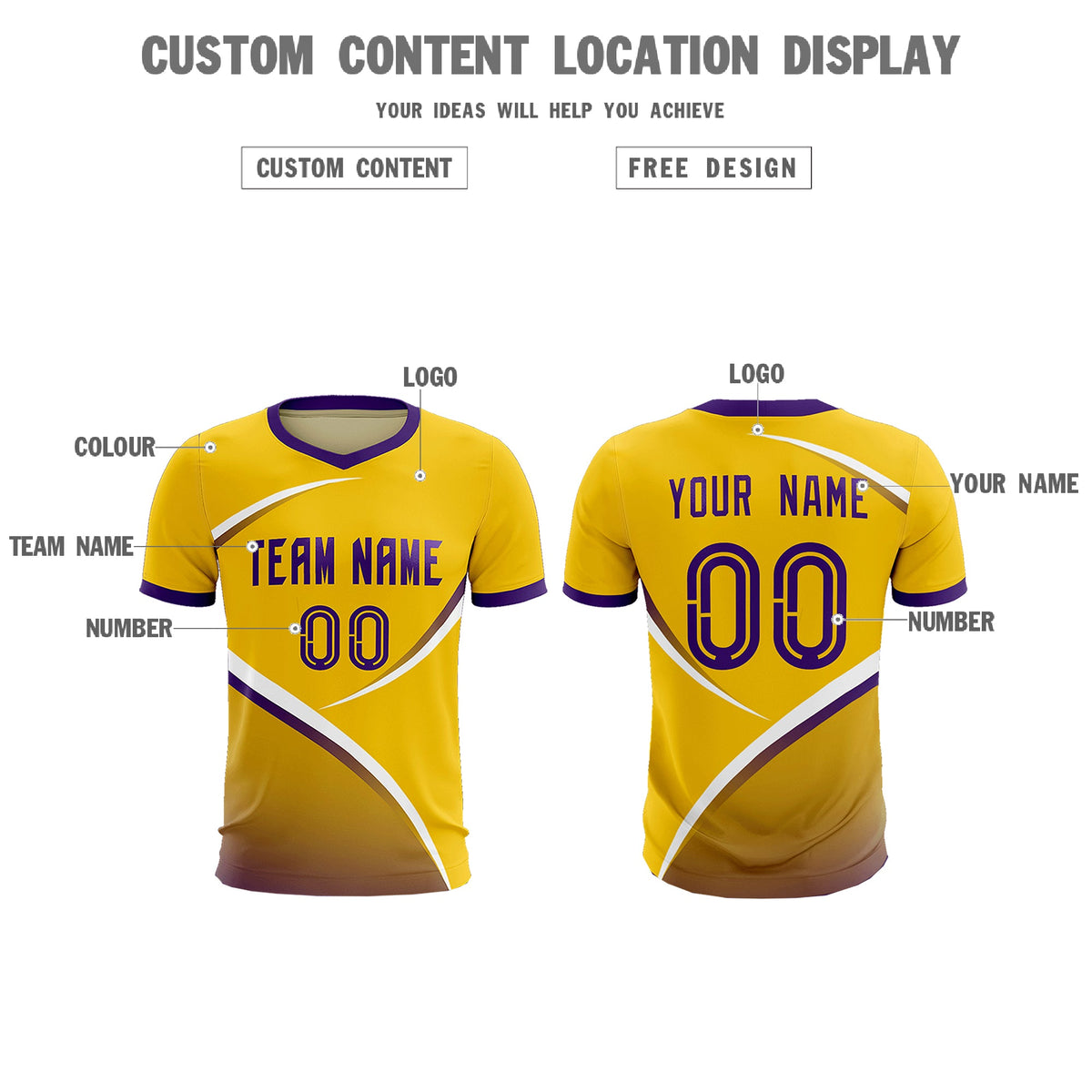Custom Gold Old Gold Color Block Training Uniform For Men Soccer Sets Jersey