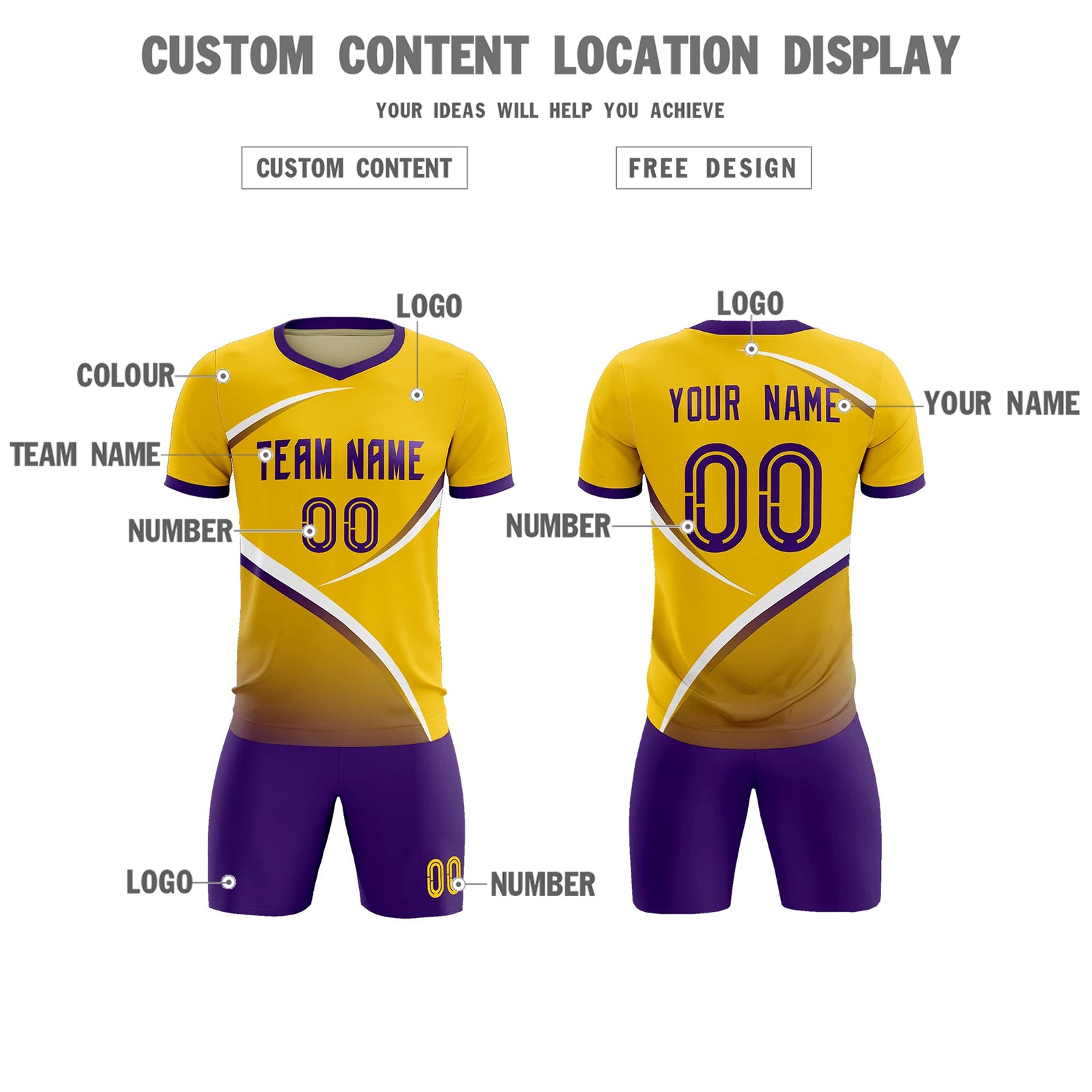 Custom Gold Old Gold Color Block Training Uniform For Men Soccer Sets Jersey