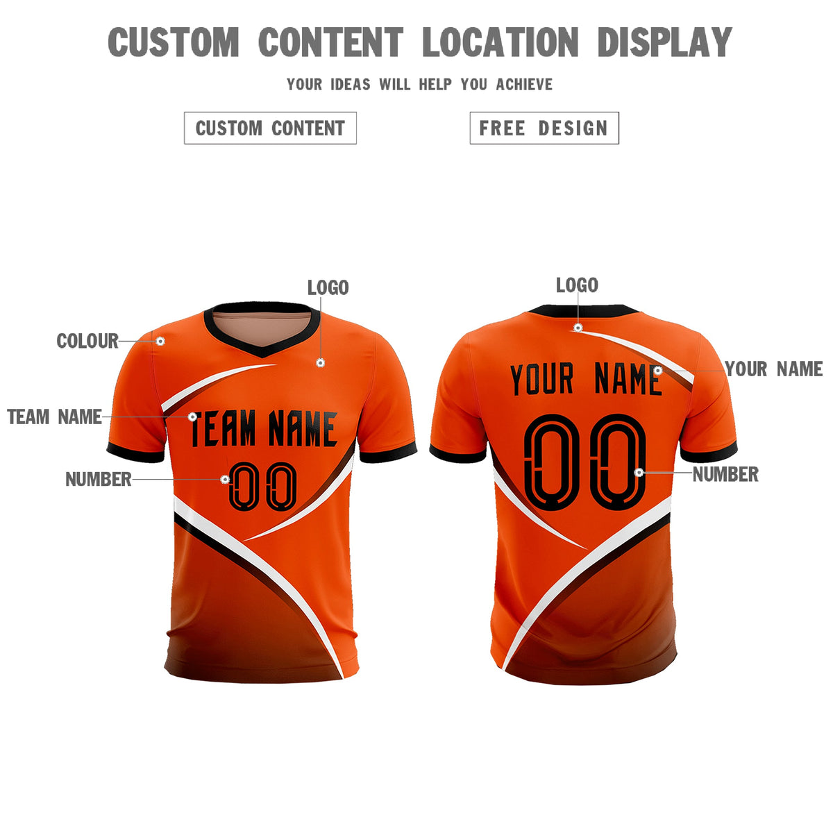 Custom Orange Black Color Block Training Uniform For Men Soccer Sets Jersey