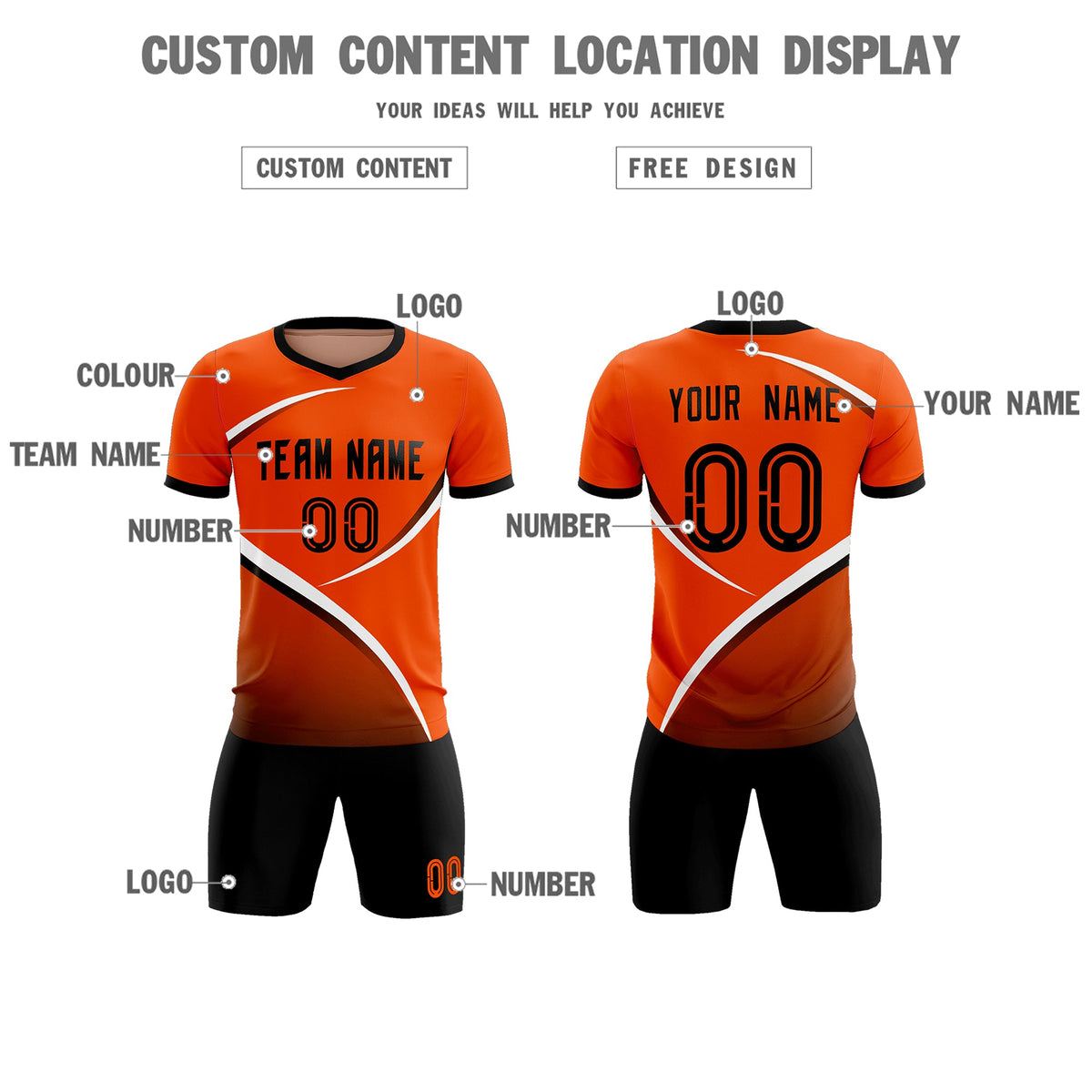 Custom Orange Black Color Block Training Uniform For Men Soccer Sets Jersey
