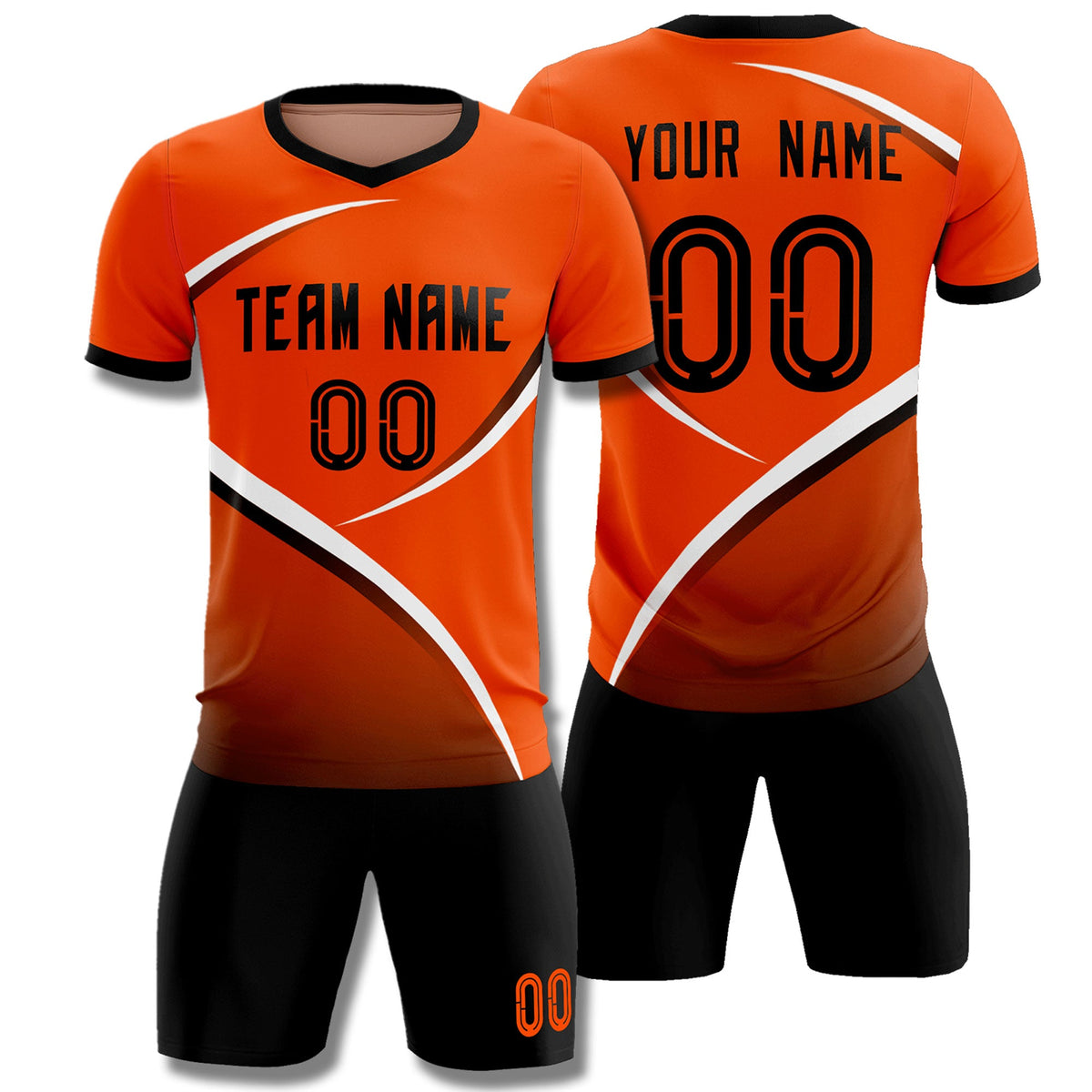 Custom Orange Black Color Block Training Uniform For Men Soccer Sets Jersey