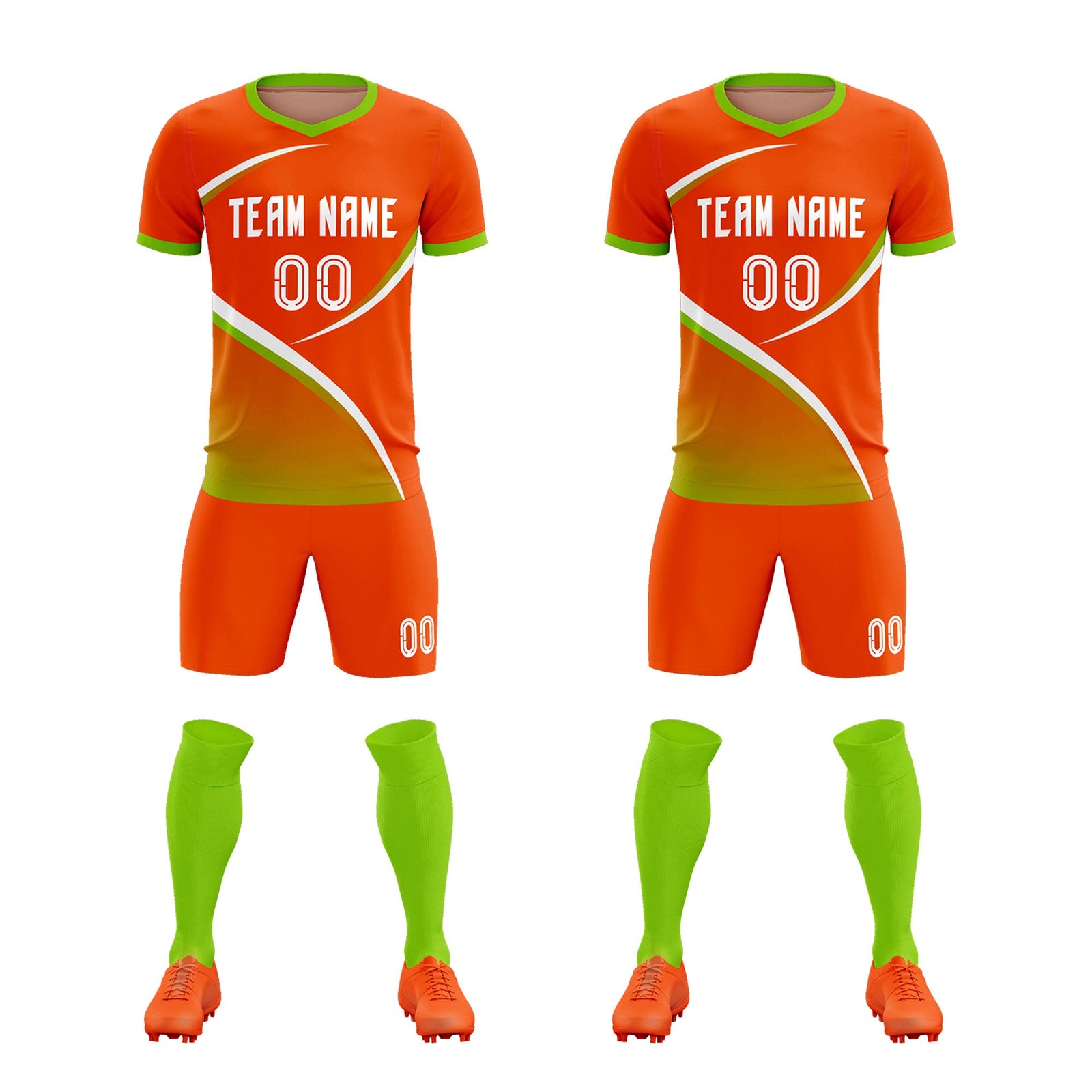 Custom Orange Neon Green Color Block Training Uniform For Men Soccer Sets Jersey